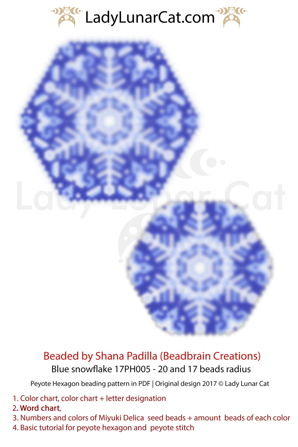 Peyote hexagon pattern for beading | Beaded hexagon Blue snowflake 17PH005 LadyLunarCat