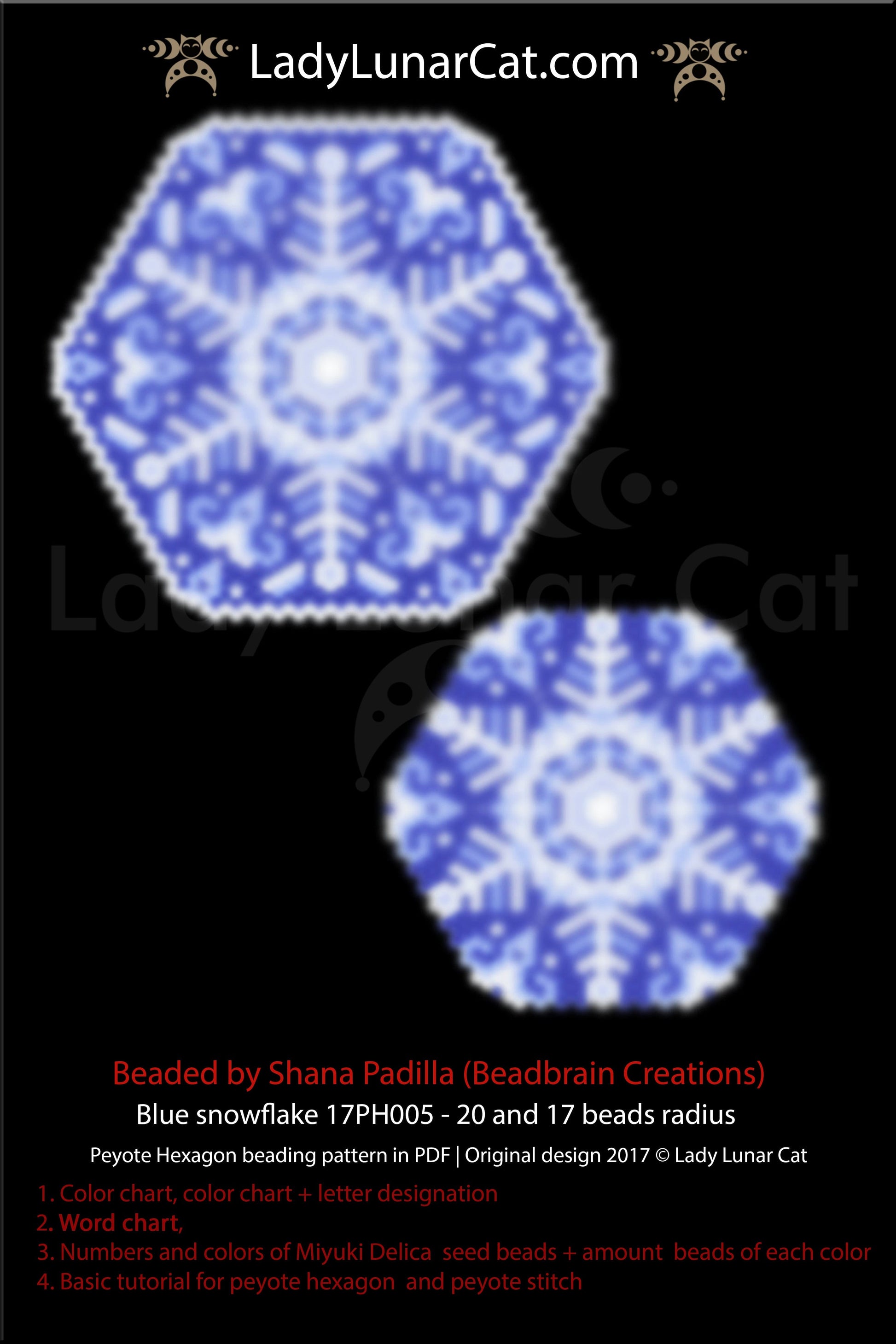 Peyote hexagon pattern for beading | Beaded hexagon Blue snowflake 17PH005 LadyLunarCat