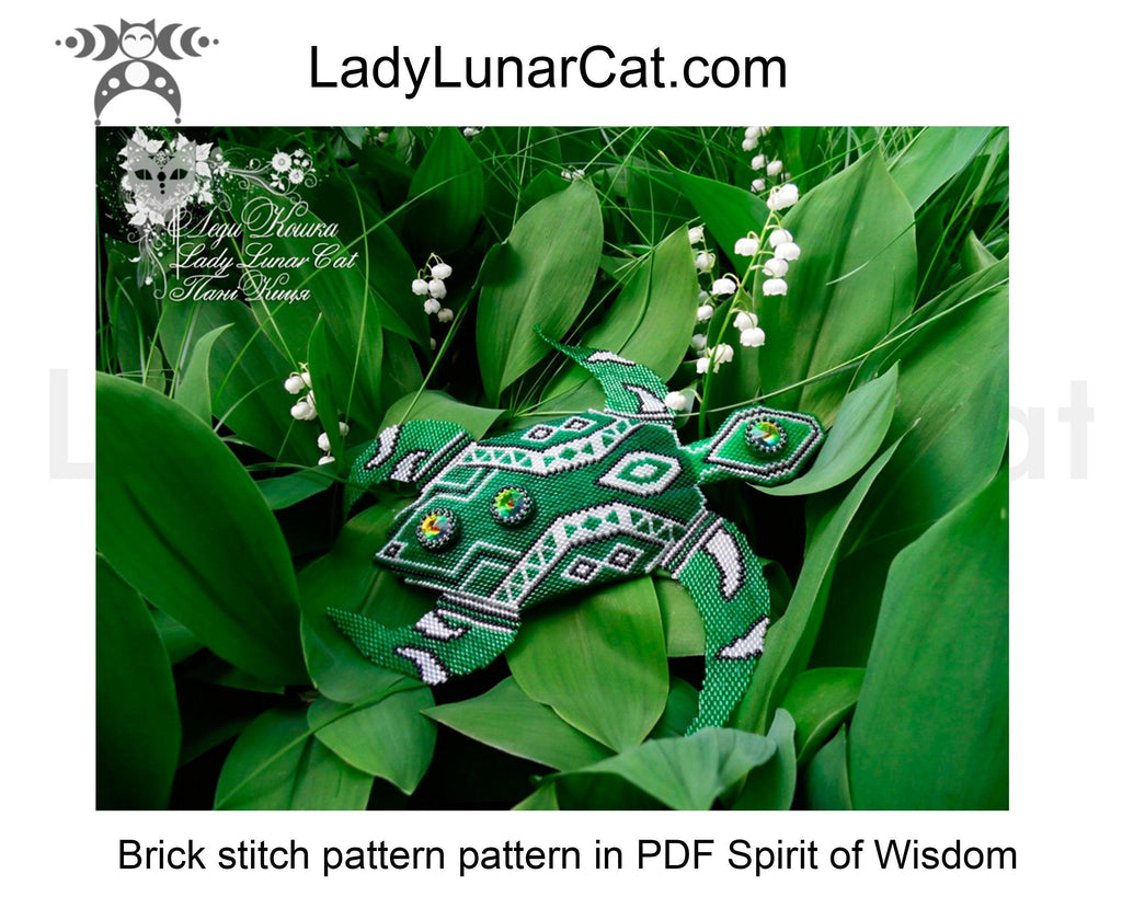 Brick stitch beading pattern Green sea turtle LadyLunarCat