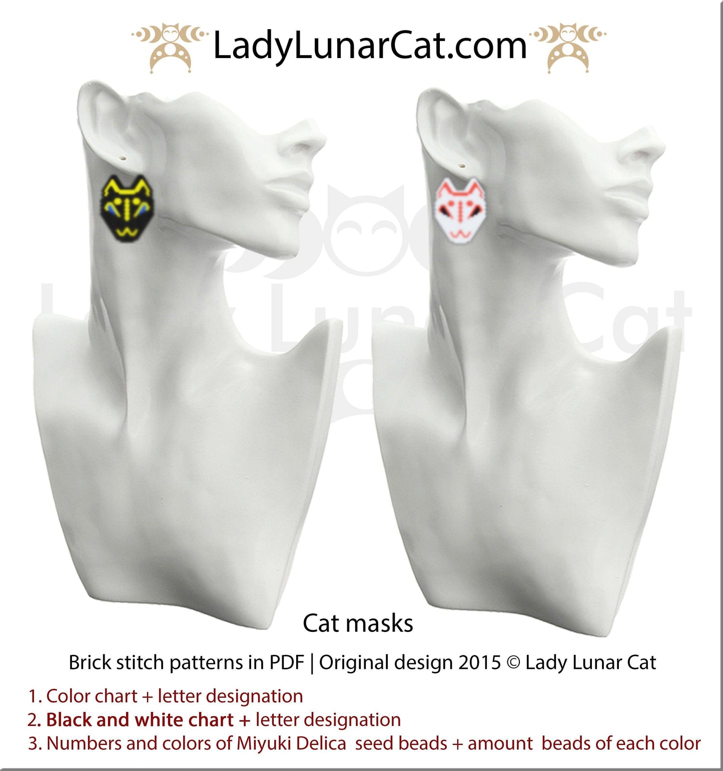 Brick stitch cat mask  beading pattern LadyLunarCat