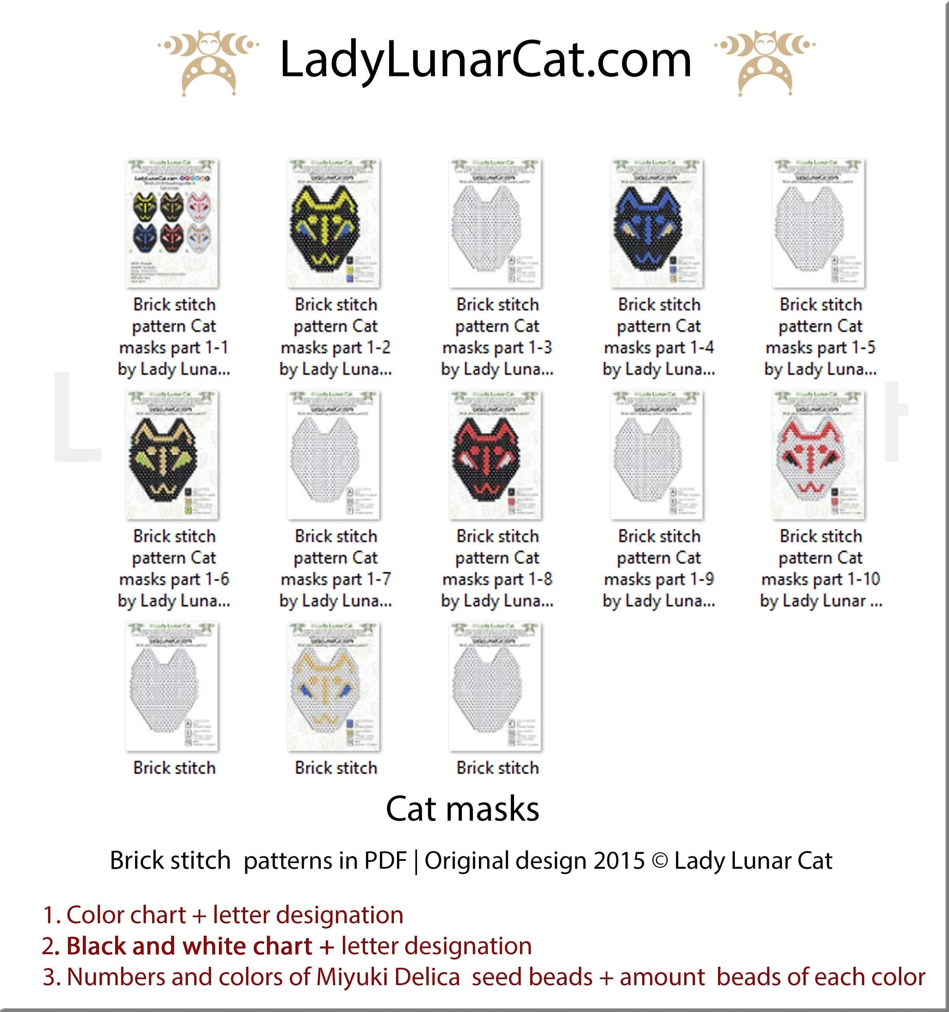 Brick stitch cat mask  beading pattern LadyLunarCat