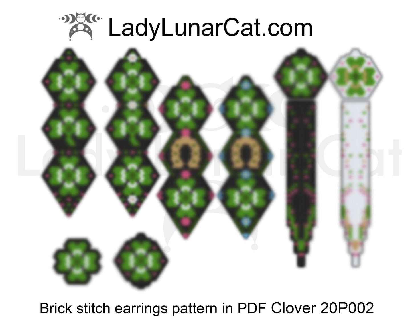 Brick stitch earring beading pattern Clover St. Patrick's Day LadyLunarCat