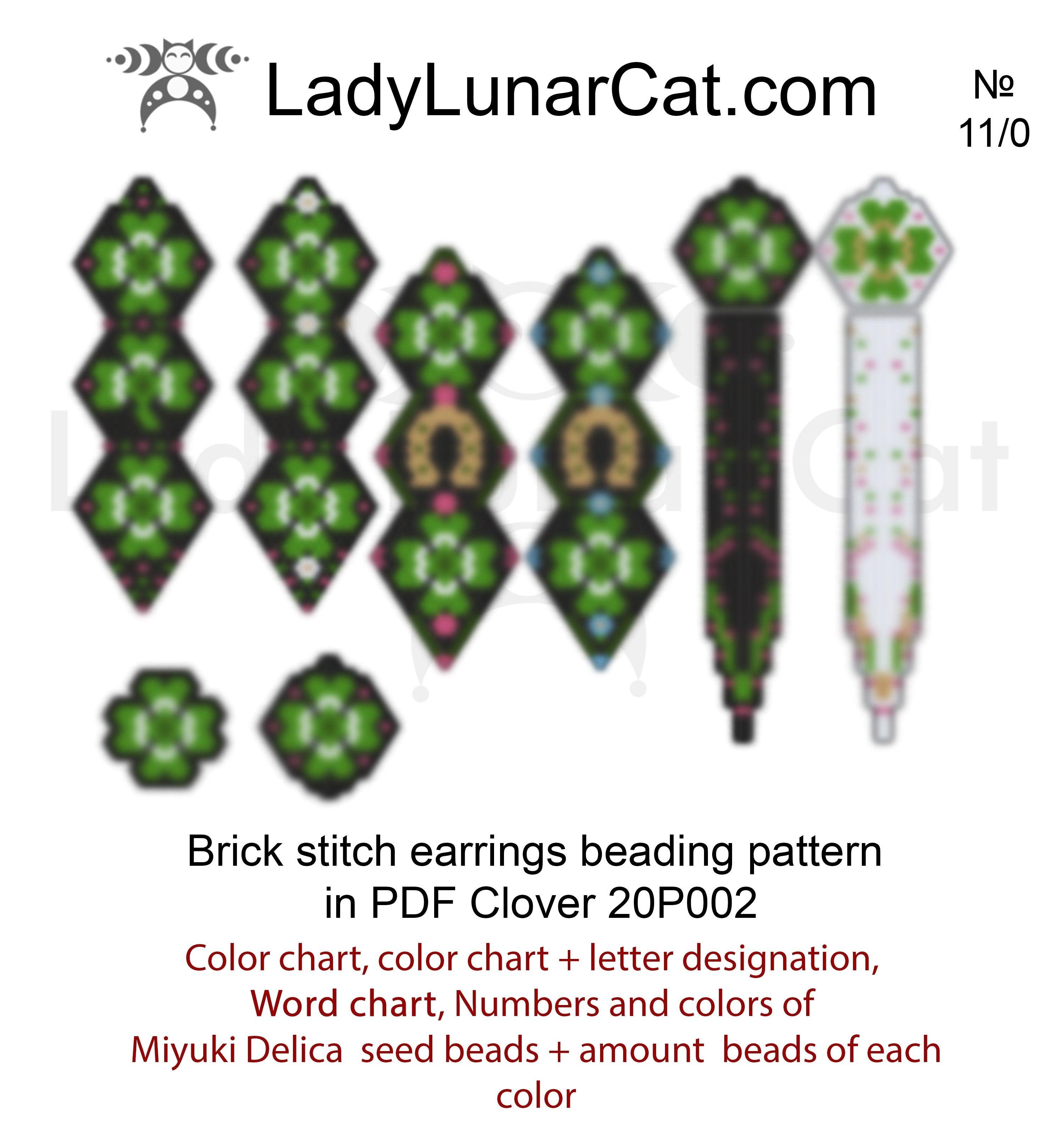 Brick stitch earring beading pattern Clover St. Patrick's Day