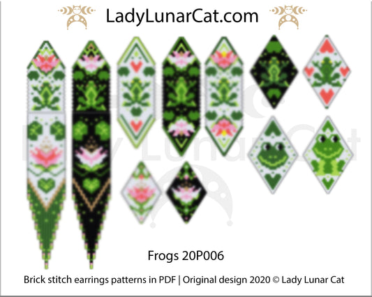 Brick stitch earring beading pattern Frogs LadyLunarCat
