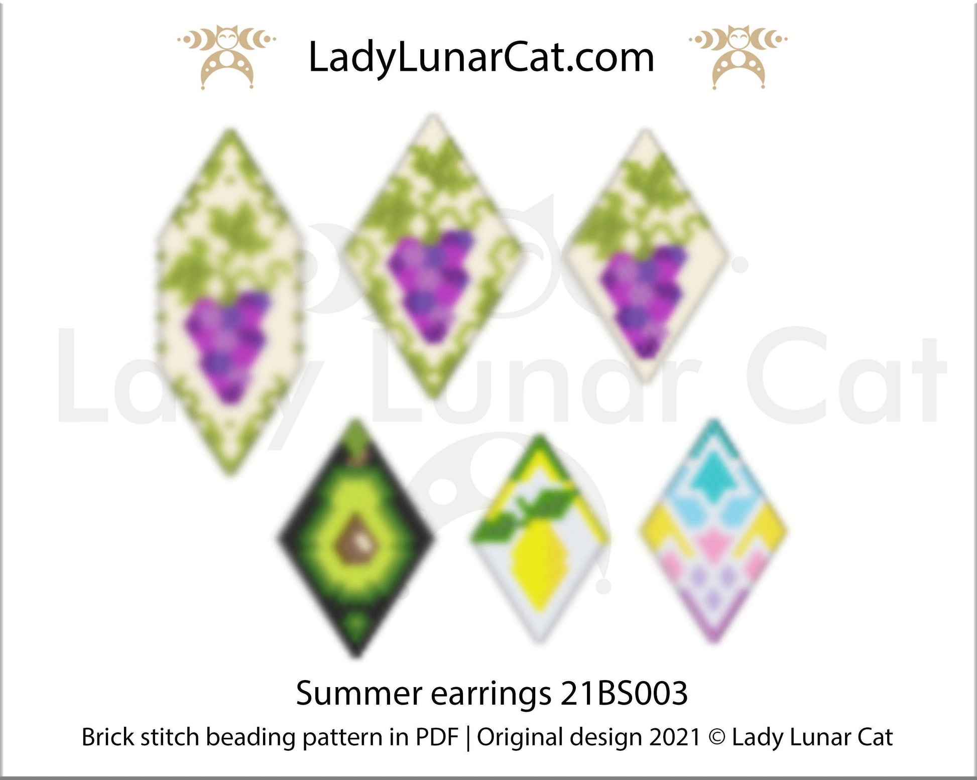 Brick stitch pattern for beading Avocado cat 21P002 | Summer beaded jewelry tutorial LadyLunarCat