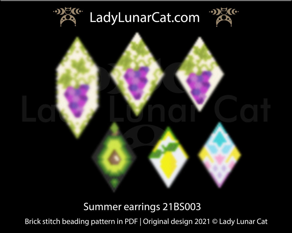 Brick stitch pattern for beading Avocado cat 21P002 | Summer beaded jewelry tutorial LadyLunarCat