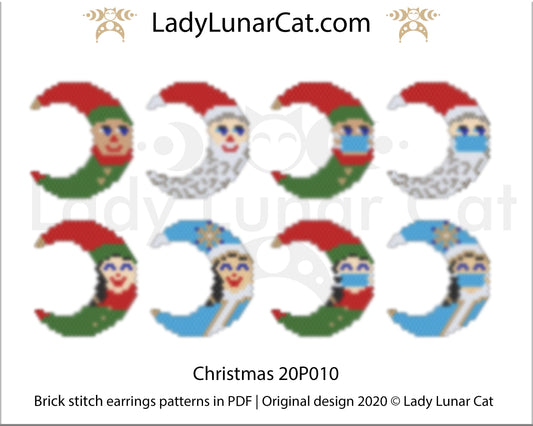Brick stitch pattern for beading Christmas 20P010 | Winter Beaded earrings tutorial LadyLunarCat