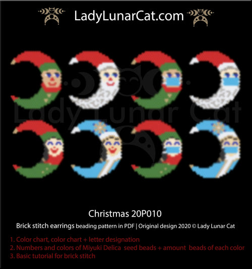 Christmas beaded earrings 8 designs — holiday quick make brick stitch festive beading LadyLunarCat