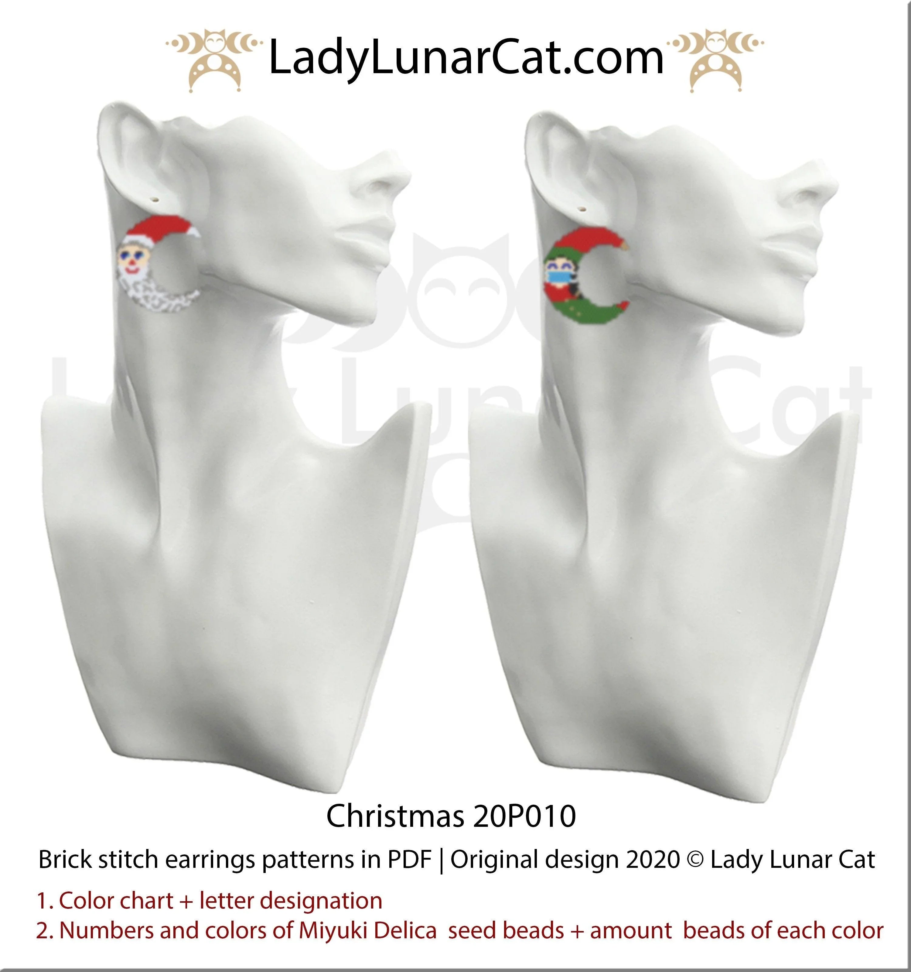 Brick stitch Christmas earrings set — 8 designs holiday gift quick make instant download LadyLunarCat