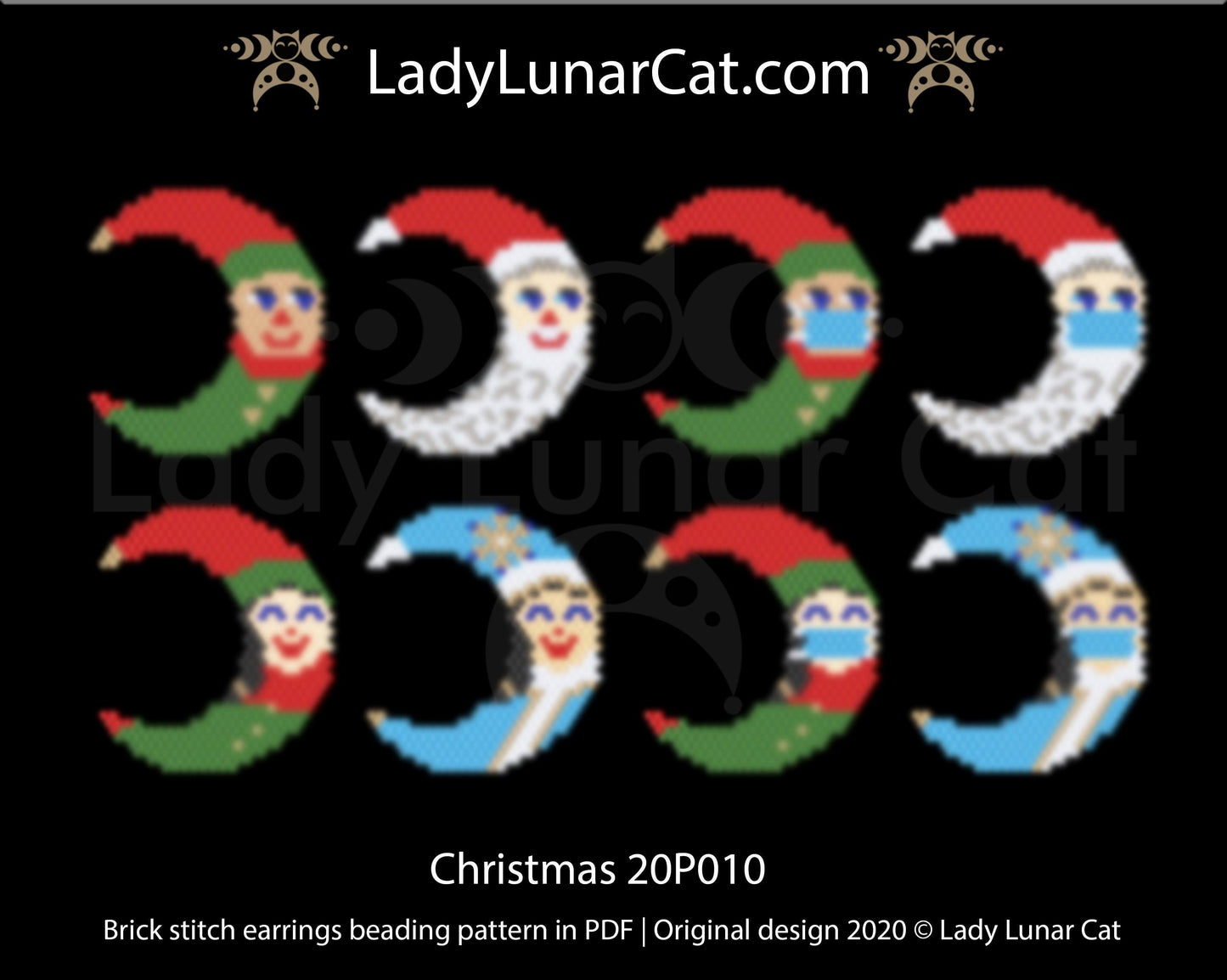 Brick stitch pattern for beading Christmas 20P010 | Winter Beaded earrings tutorial LadyLunarCat