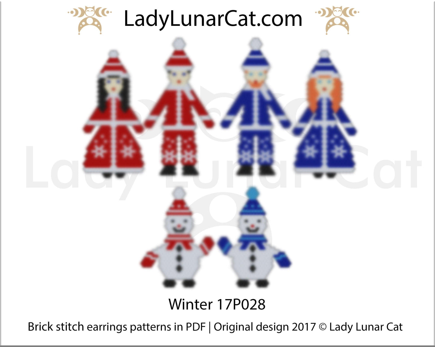 Brick stitch pattern for beading Winter 17P028 | Christmas beaded earrings tutorial LadyLunarCat