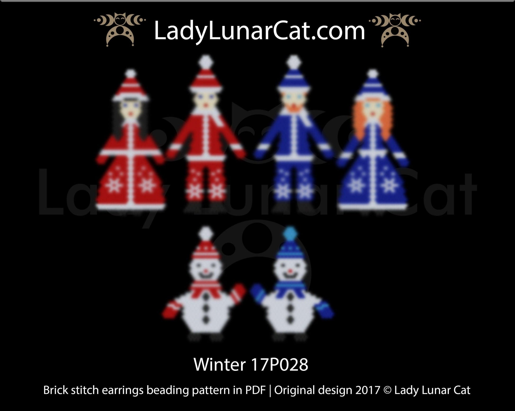 Brick stitch pattern for beading Winter 17P028 | Christmas beaded earrings tutorial LadyLunarCat