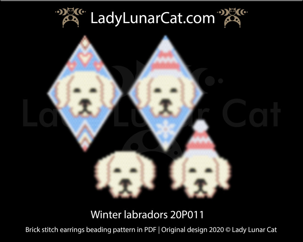 Brick stitch pattern for beading Winter Labradors 20P010 | Christmas beaded earrings tutorial LadyLunarCat