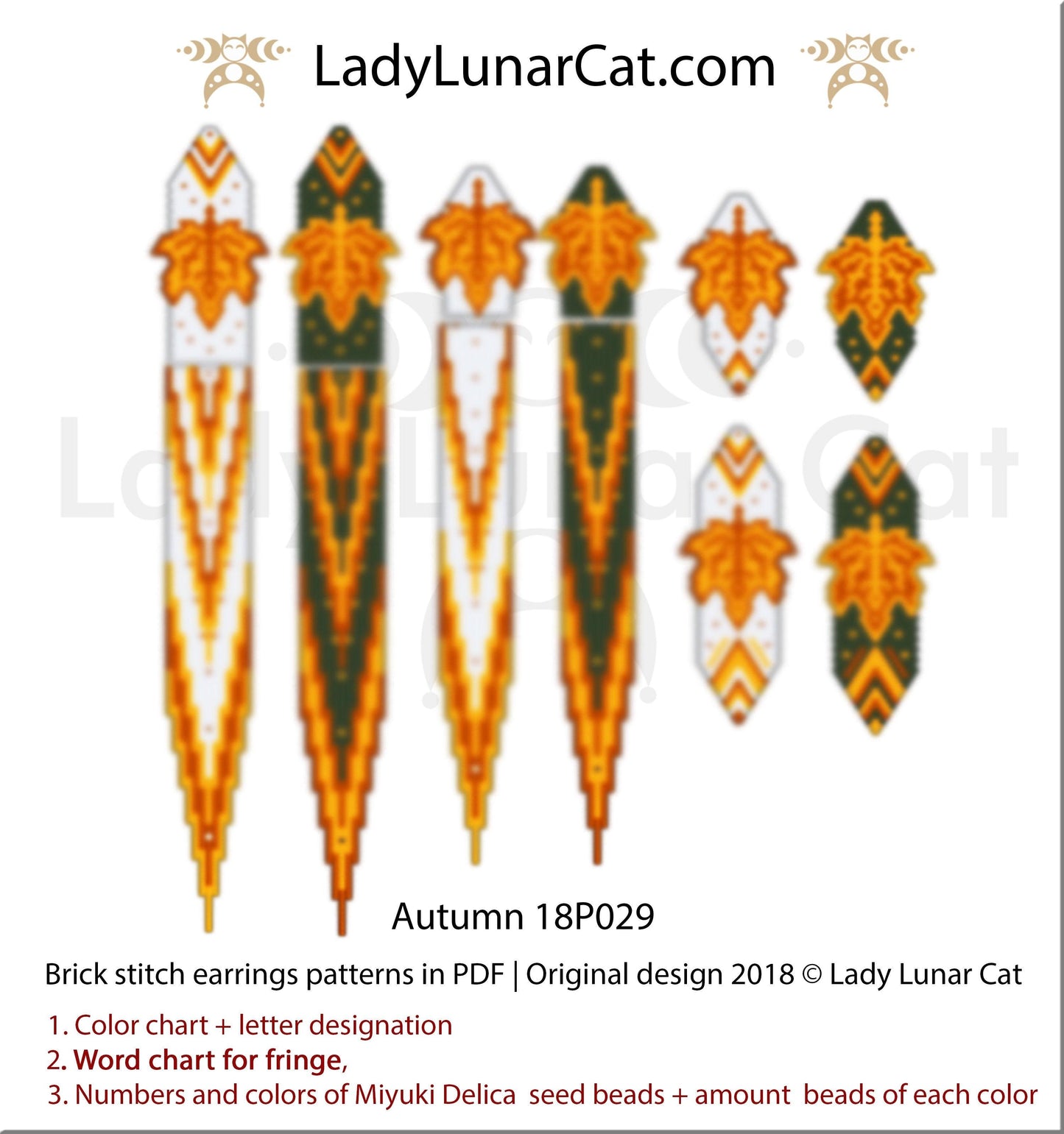 Brick stitch patterns for beading  Autumn earrings 18P029 LadyLunarCat