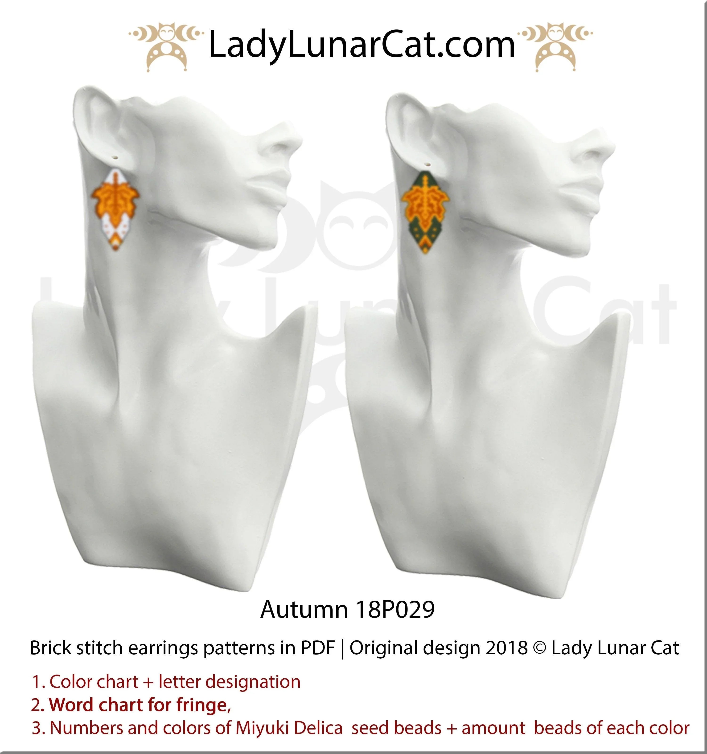 Beaded autumn leaves earrings — 8 versions fringe fall foliage orange beading LadyLunarCatLadyLunarCat