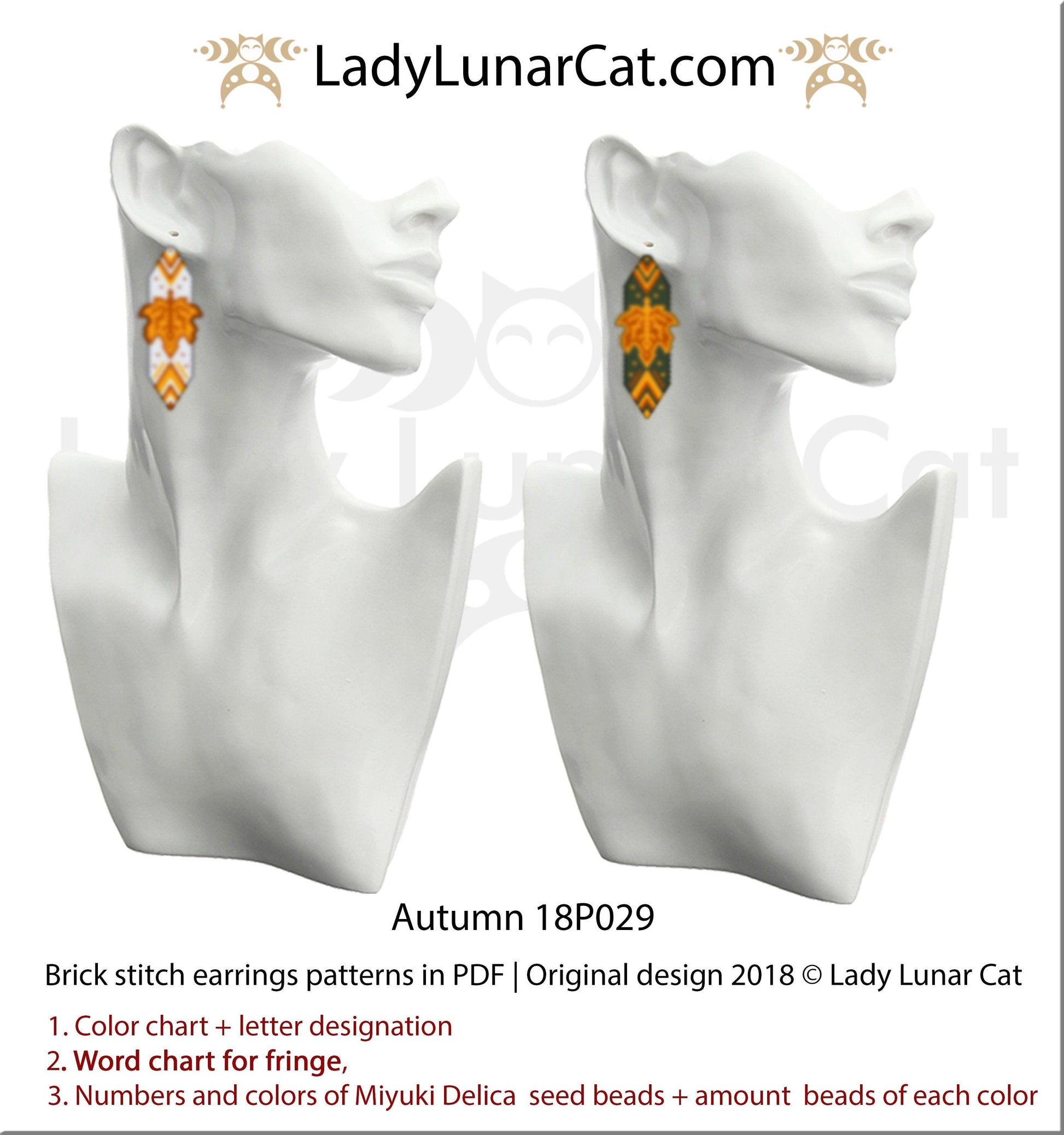 Brick stitch patterns for beading  Autumn earrings 18P029 LadyLunarCat