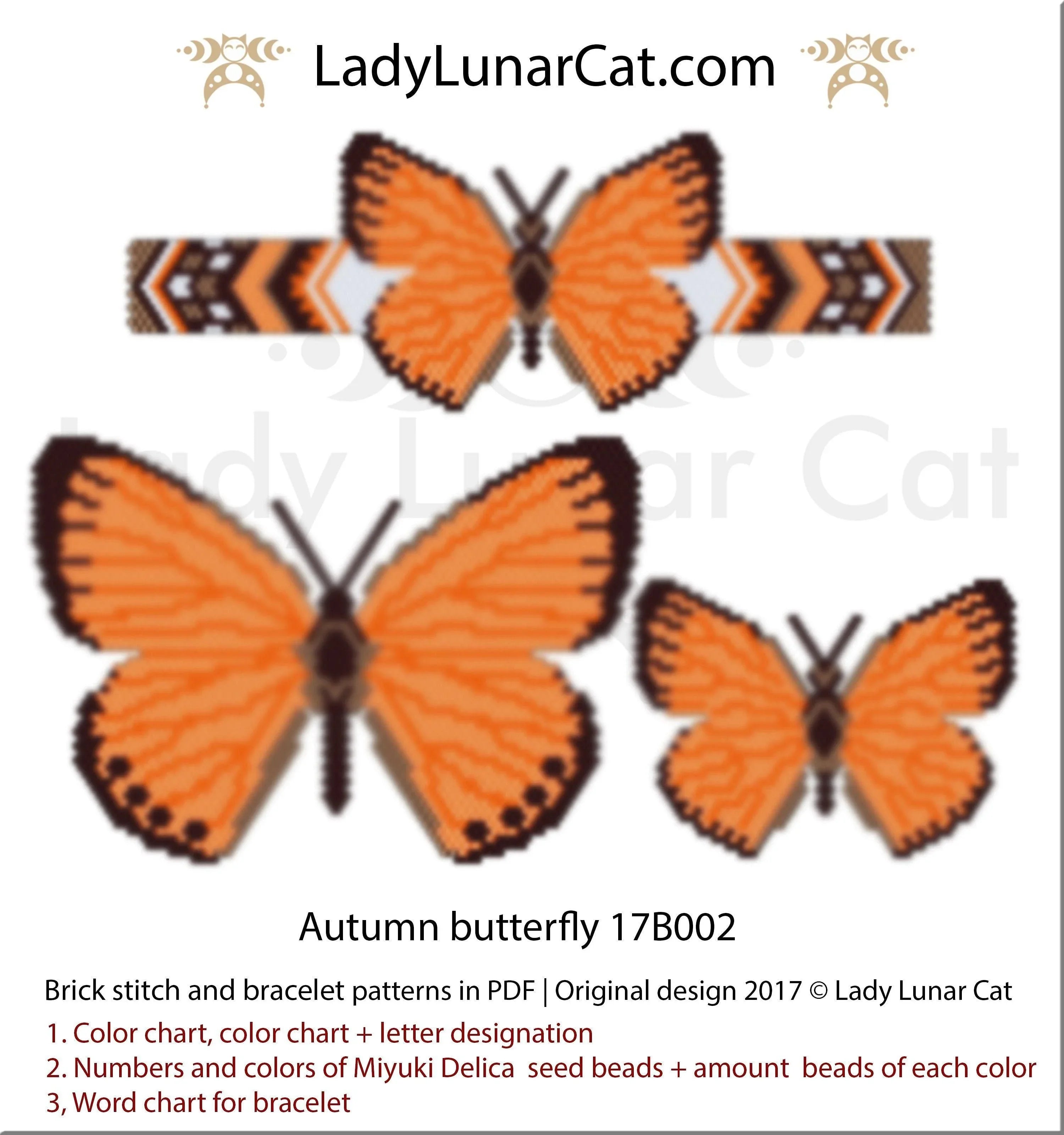 Autumn butterfly brick stitch pattern PDF by Lady Lunar Cat — 3 sizes 17B002LadyLunarCat
