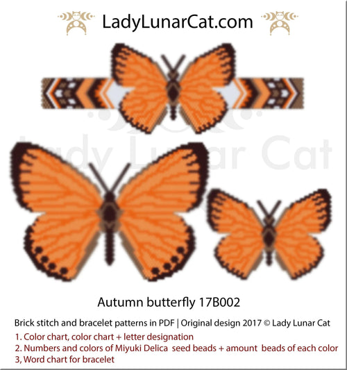 Autumn butterfly brick stitch pattern PDF by Lady Lunar Cat — 3 sizes 17B002LadyLunarCat