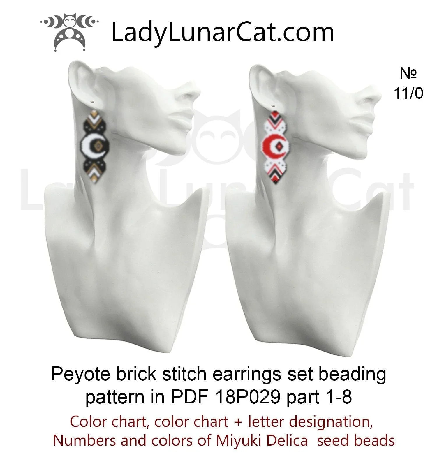 Big crescent moon brick stitch earrings — 8 versions, 3–5 colors, Miyuki Delica 11/0