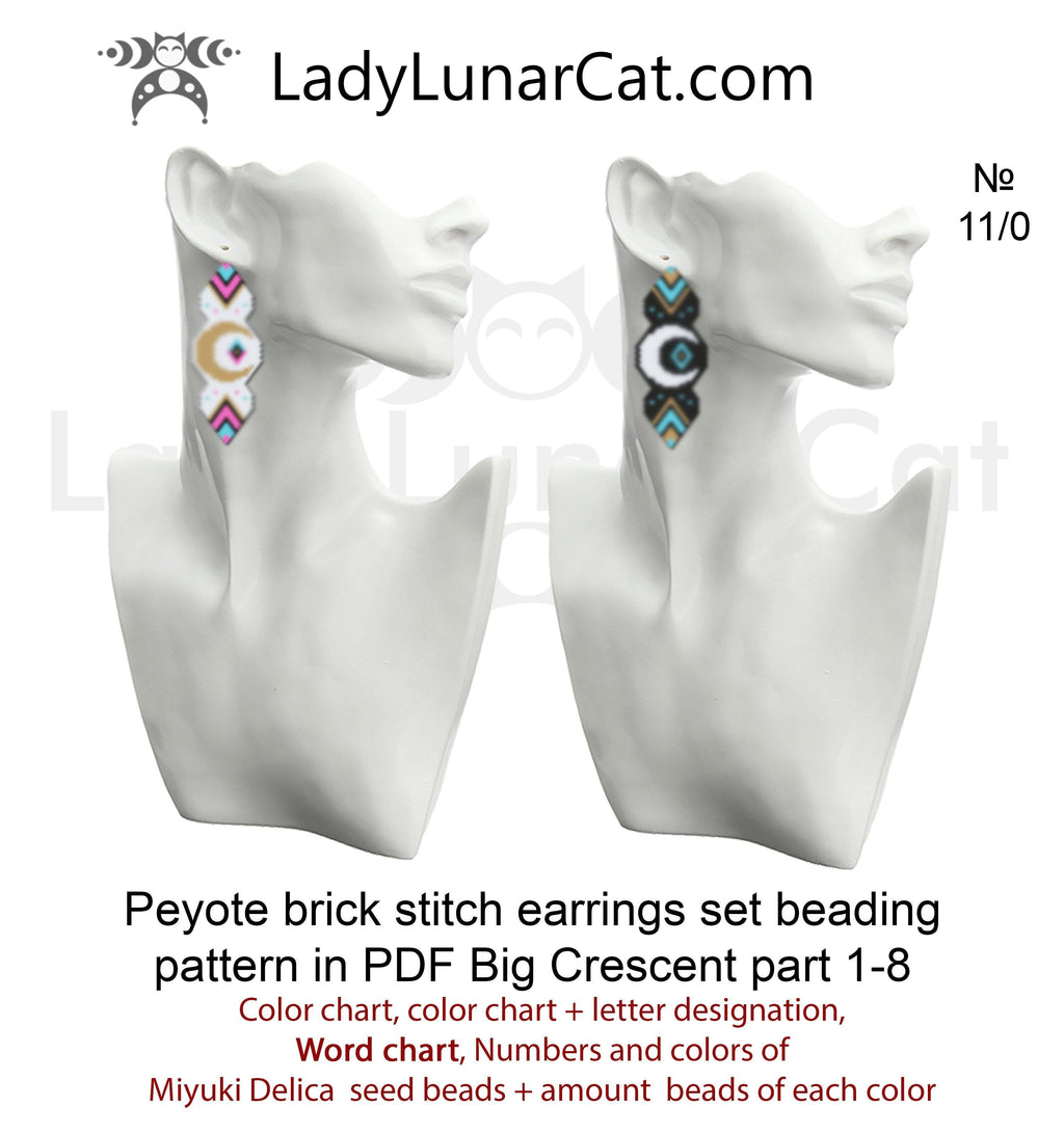 Brick stitch patterns for beading Crescent moon earrings set LadyLunarCat