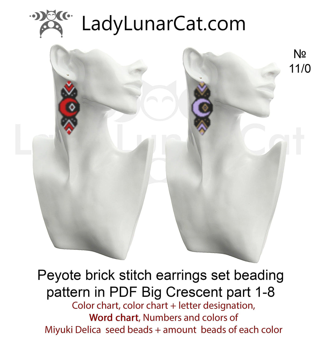 Brick stitch patterns for beading Crescent moon earrings set LadyLunarCat