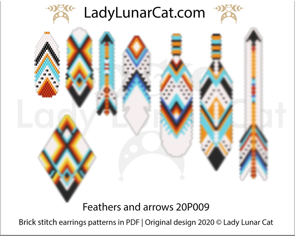Brick stitch patterns for beading Feathers and arrows earrings 20P009 LadyLunarCat