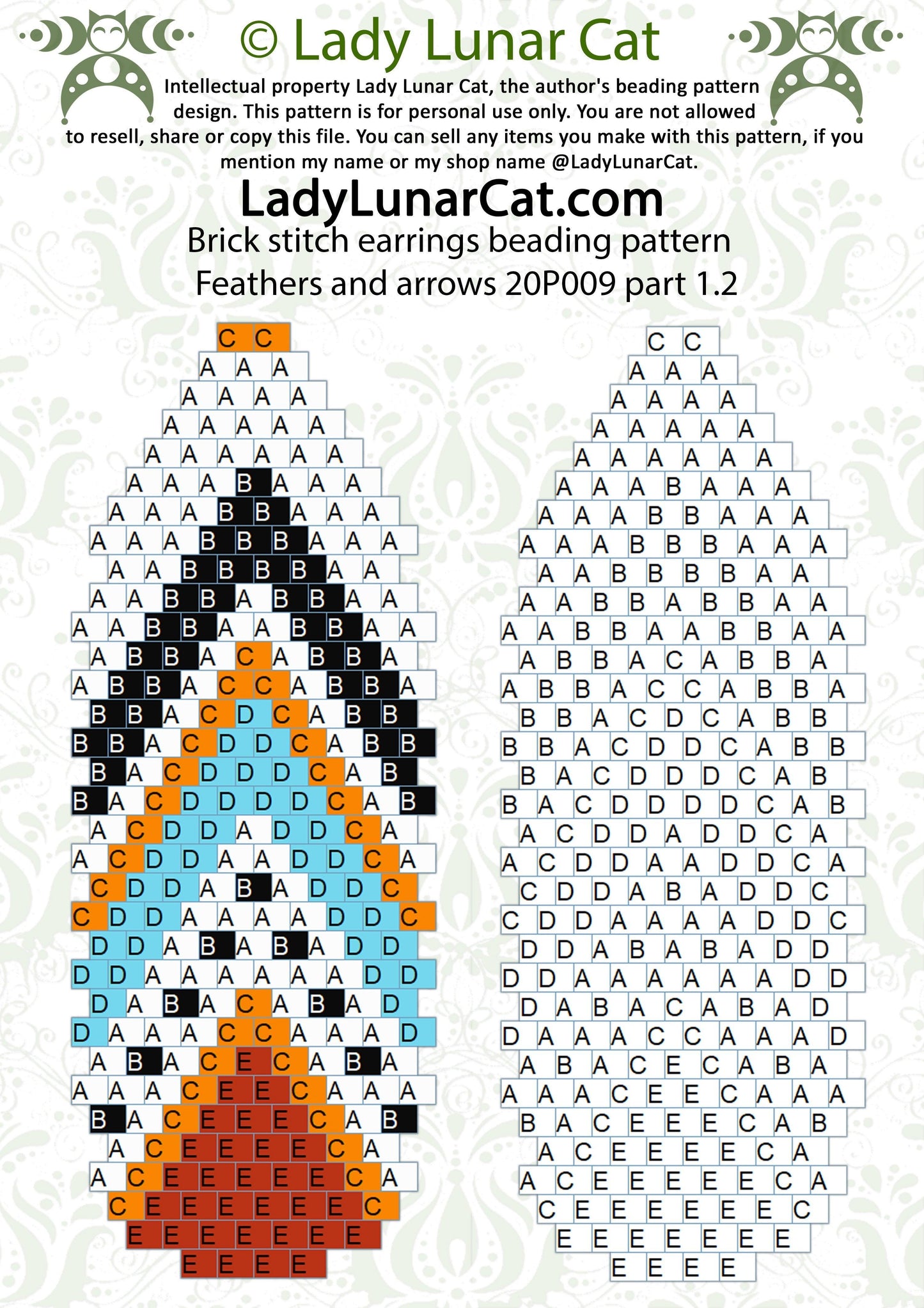 Brick stitch patterns for beading Feathers and arrows earrings 20P009 LadyLunarCat