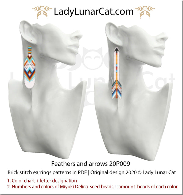 Brick stitch patterns for beading Feathers and arrows earrings 20P009 ...