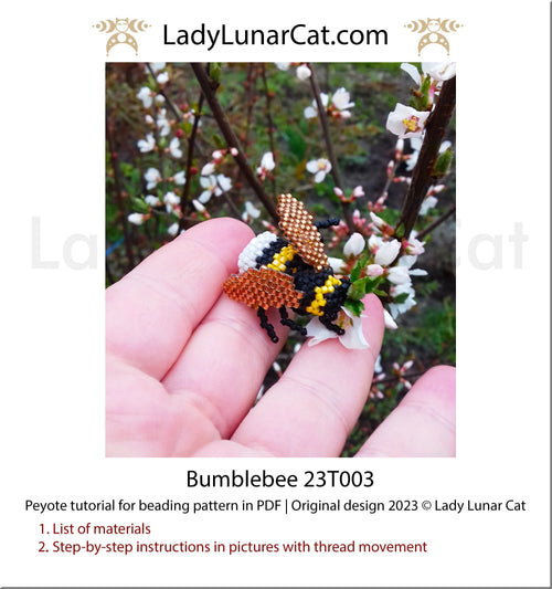 Bumblebee beaded brooch full view - 3.2x3.5 cm 4 colors Miyuki Delica LadyLunarCat