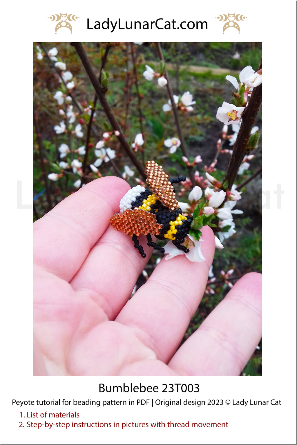 Beading tutorial Sakura flowers 23T002 Step by step instruction LadyLunarCat