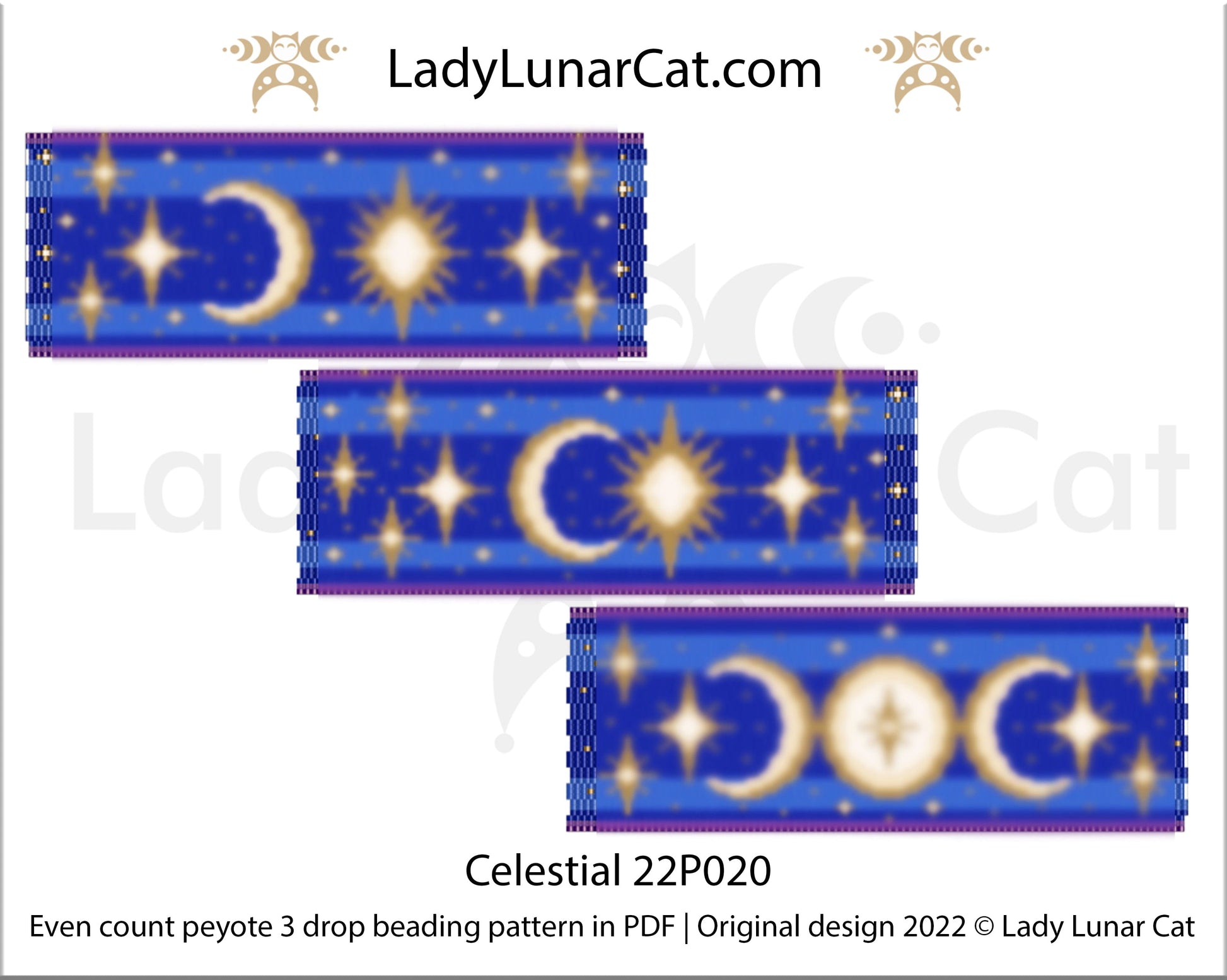 Peyote 3drop bracelet pattern for beading Celestial 22P020 LadyLunarCat