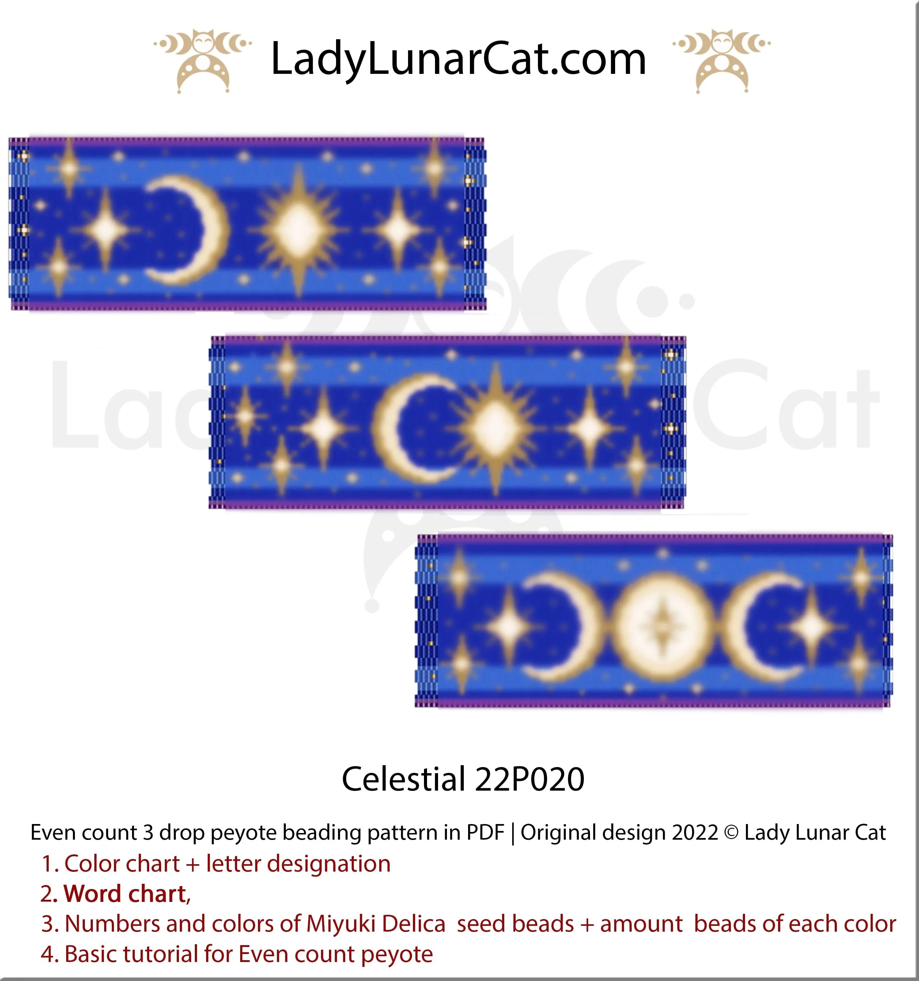 Starry sky peyote bracelet — 7 colors, 91×42 beads, even count 3-drop, Miyuki Delica 11/0