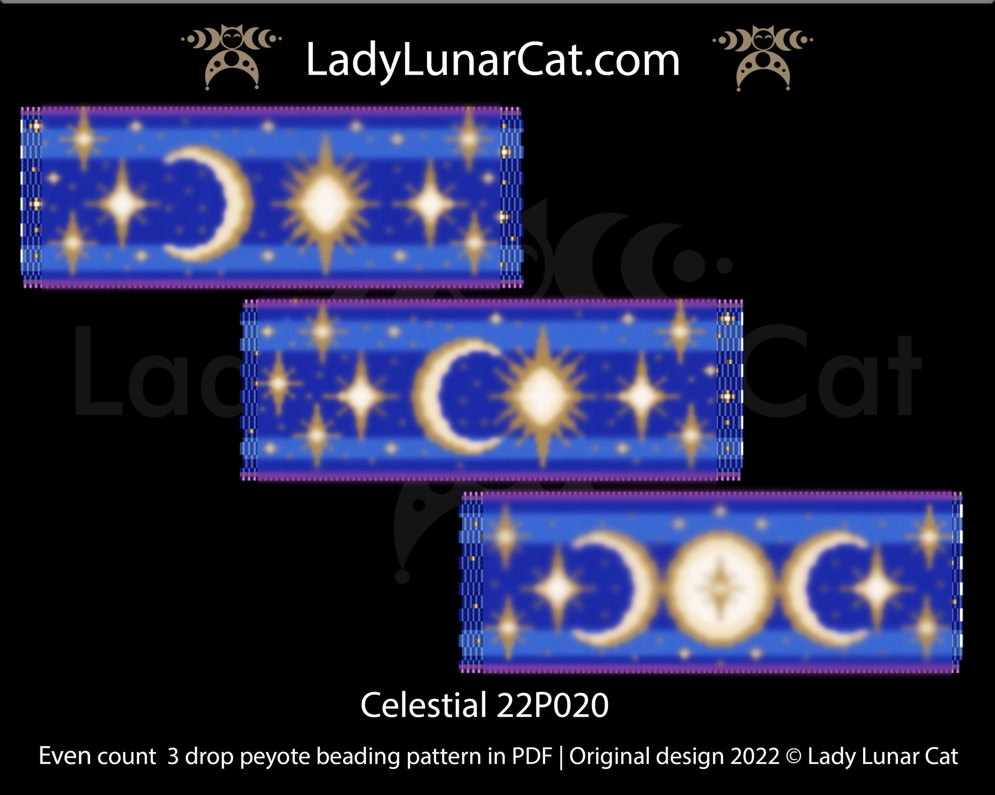 Peyote 3drop bracelet pattern for beading Celestial 22P020 LadyLunarCat