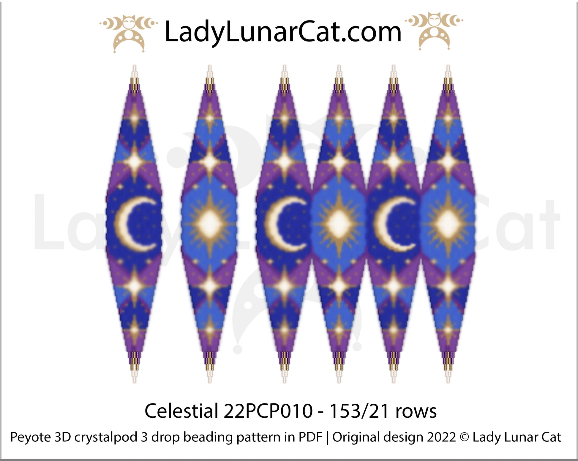 Peyote 3drop pod pattern or crystalpod pattern for beading Celestial 22PCP010 LadyLunarCat