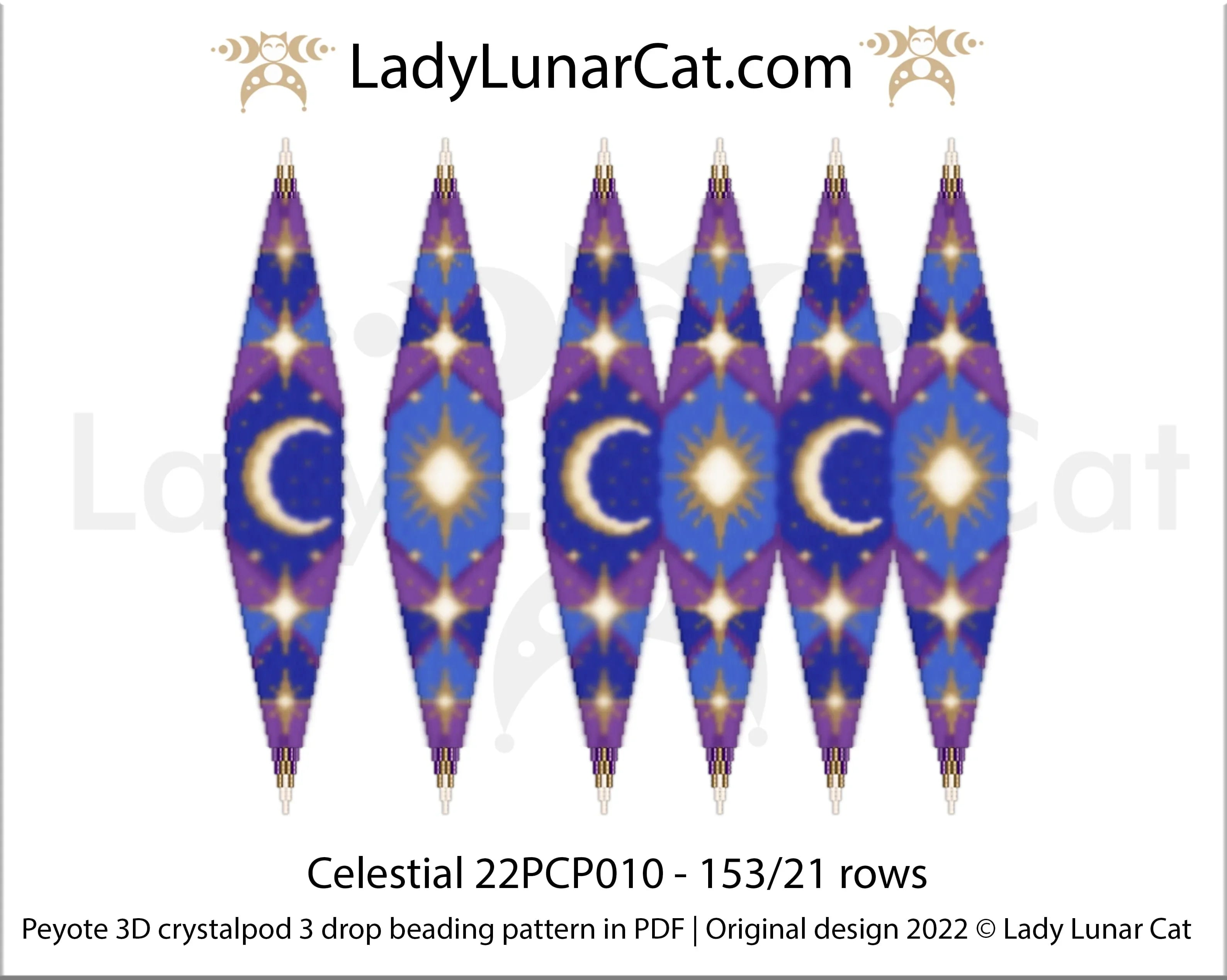 Celestial beaded pod detail - elongated icicle crystalpod moon star design LadyLunarCat