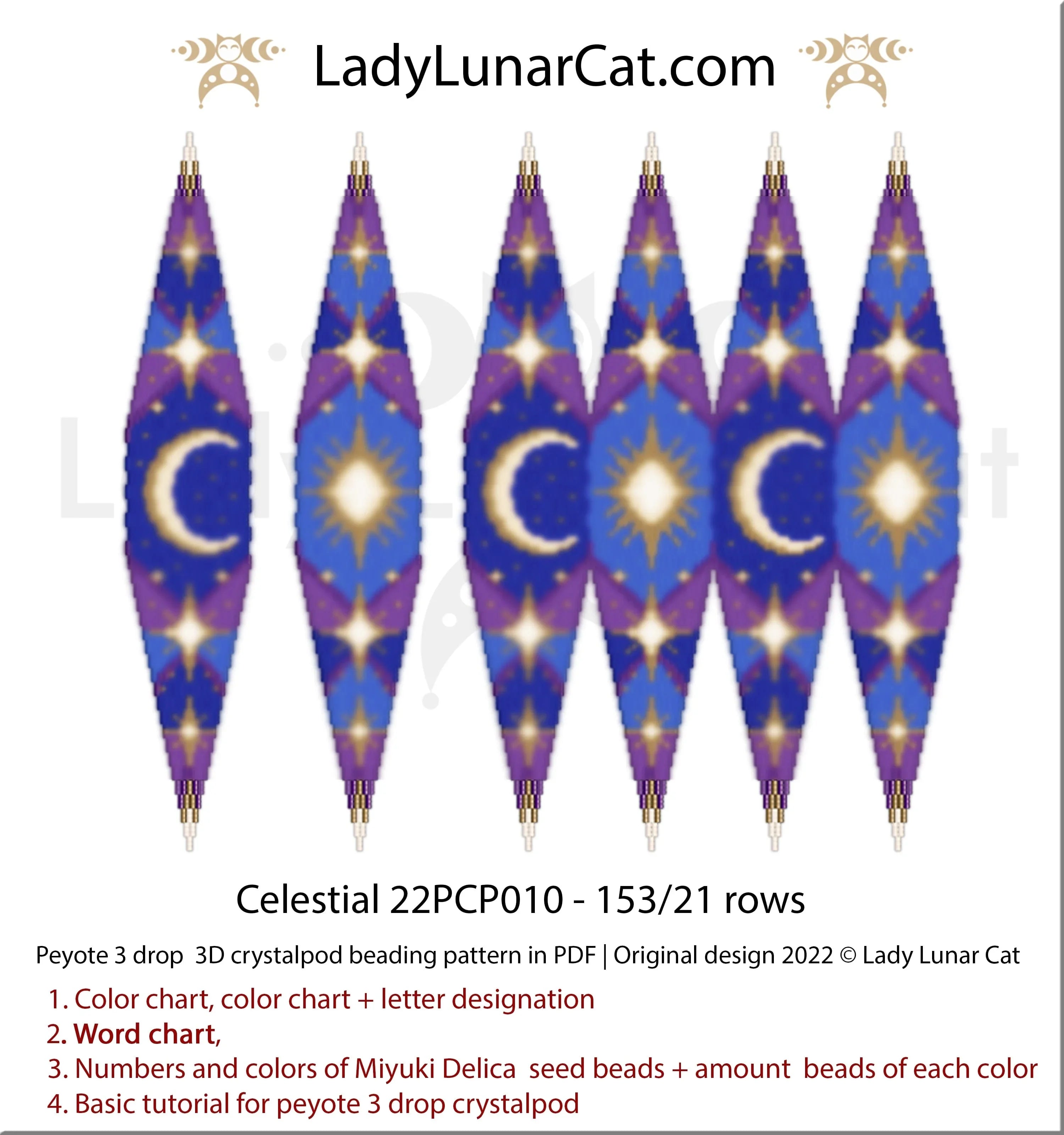 Celestial crystalpod beading - peyote 3 drop icicle pod 153 beads 7 colors LadyLunarCat