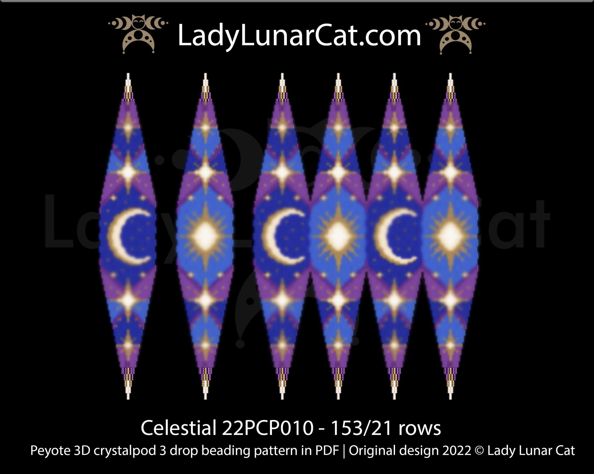 Peyote 3drop pod pattern or crystalpod pattern for beading Celestial 22PCP010 LadyLunarCat