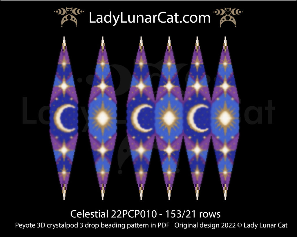 Peyote 3drop pod pattern or crystalpod pattern for beading Celestial 22PCP010 LadyLunarCat