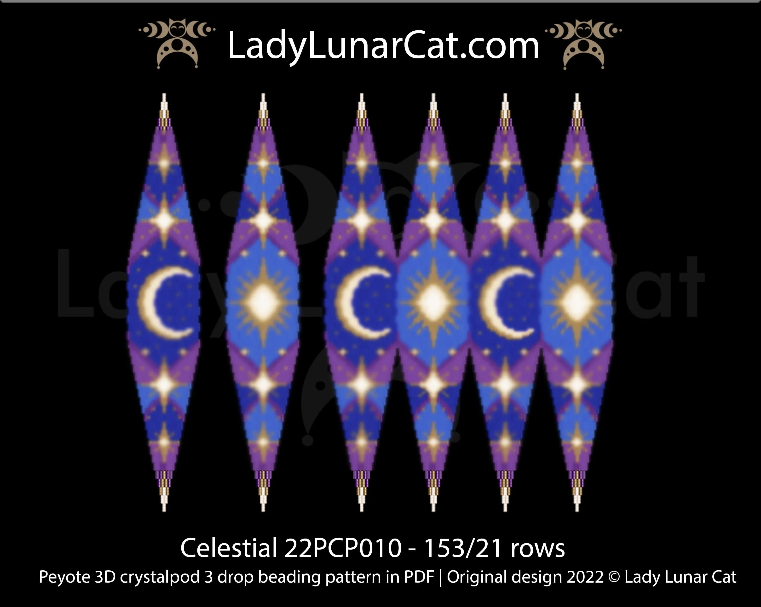 Celestial peyote pod pendant - 3 drop crystalpod christmas ornament 19 cm LadyLunarCat