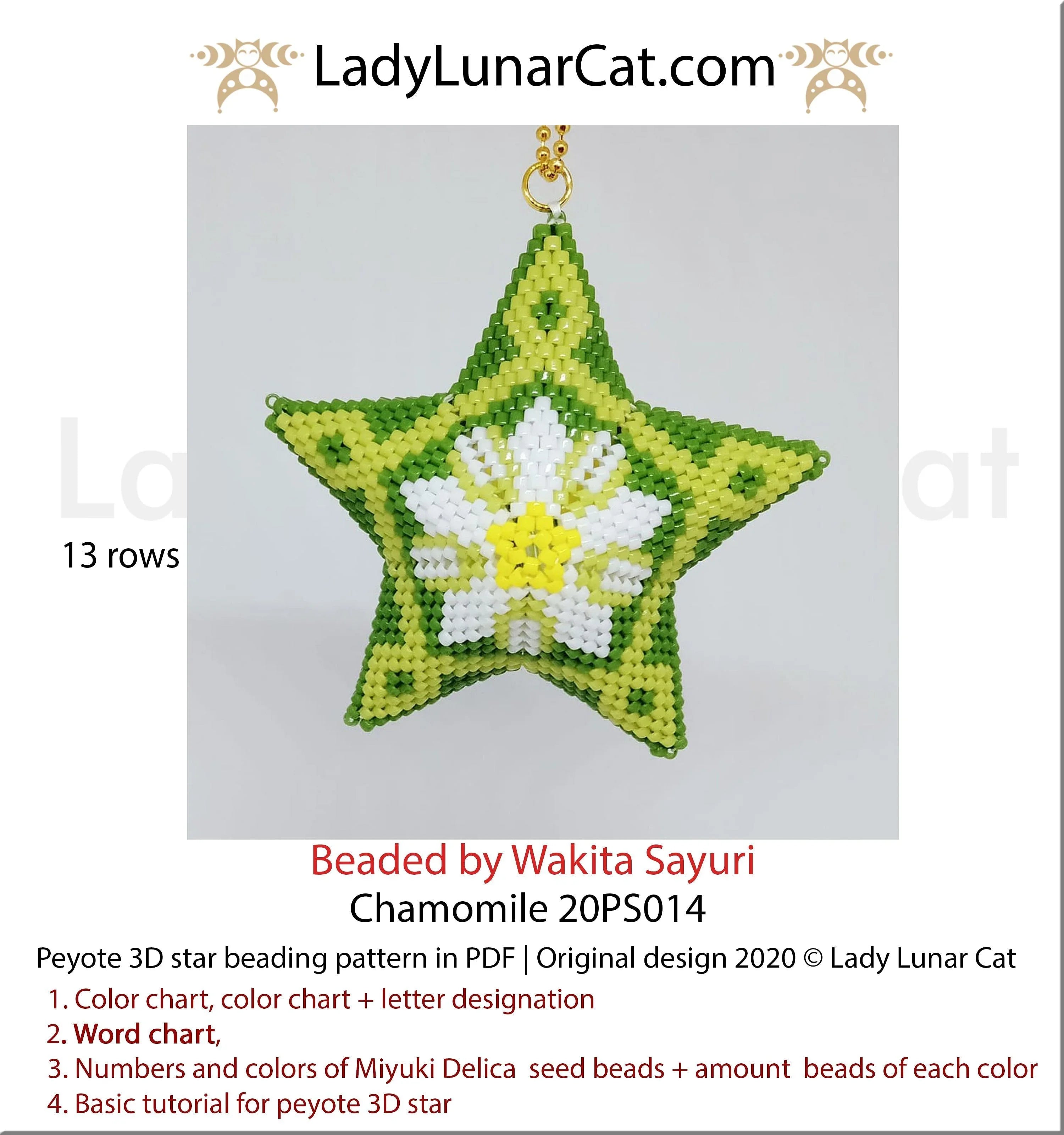 Chamomile peyote star 20PS014 - 25 beads 13 rows 4 colors gentle summer daisy PDF LadyLunarCat