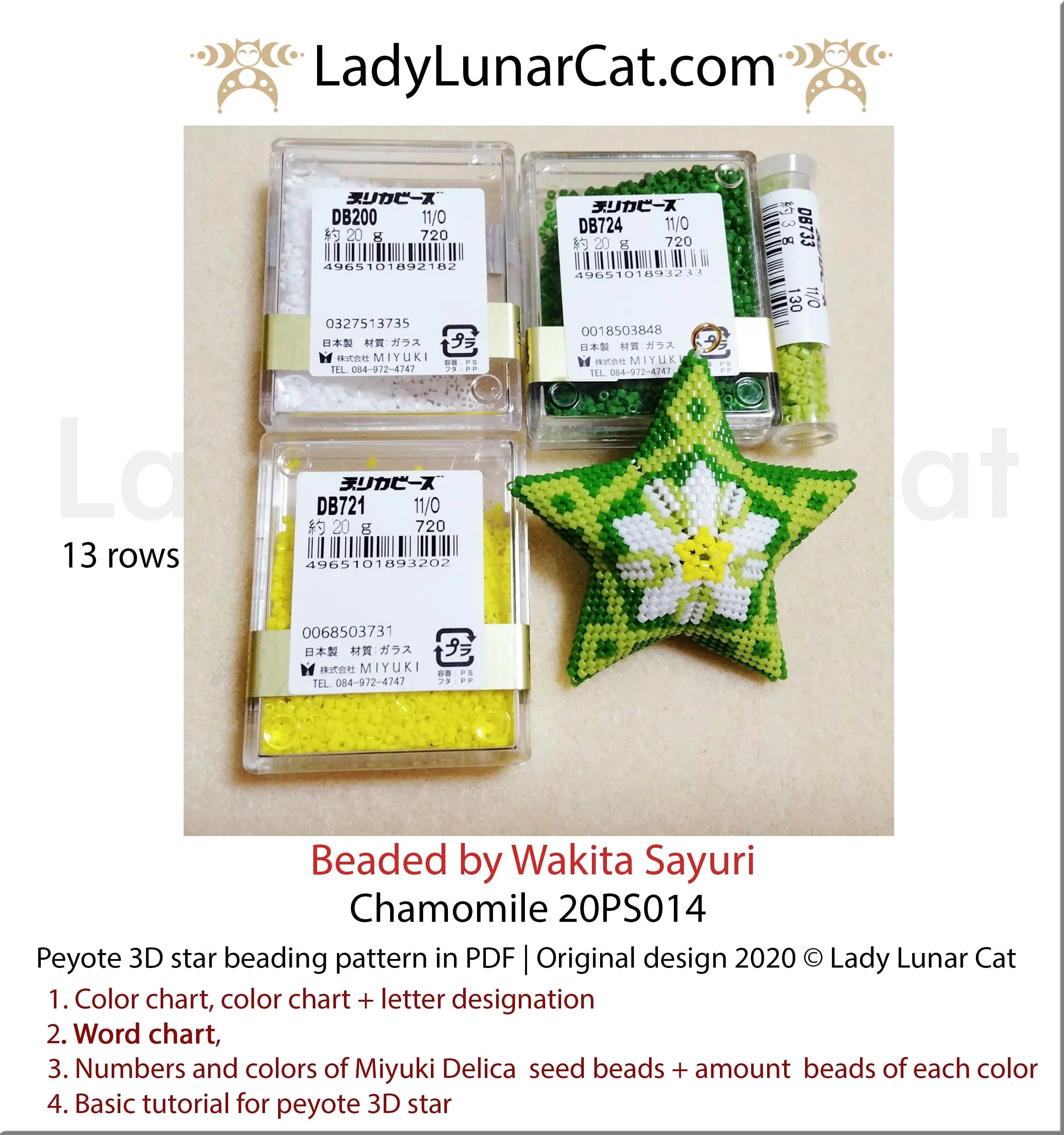 Chamomile beaded star 20PS014 - soft meadow tones 4 Miyuki Delica affordable LadyLunarCat