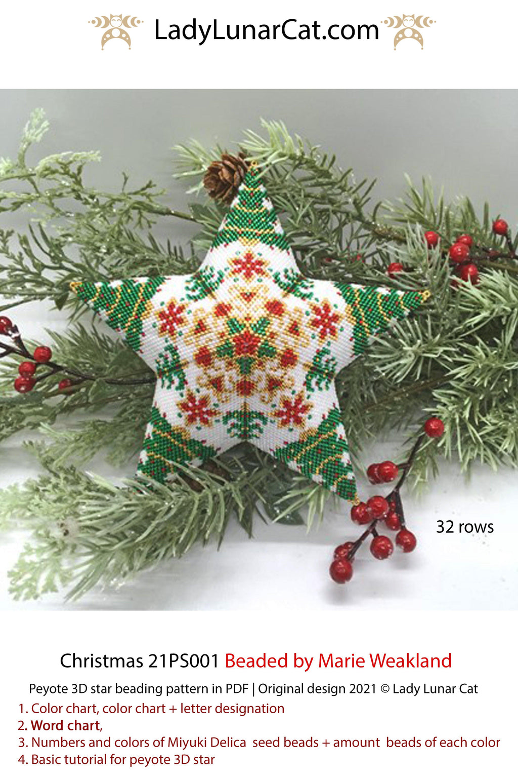 Beaded star pattern for beadweaving Christmas 21PS001 LadyLunarCat