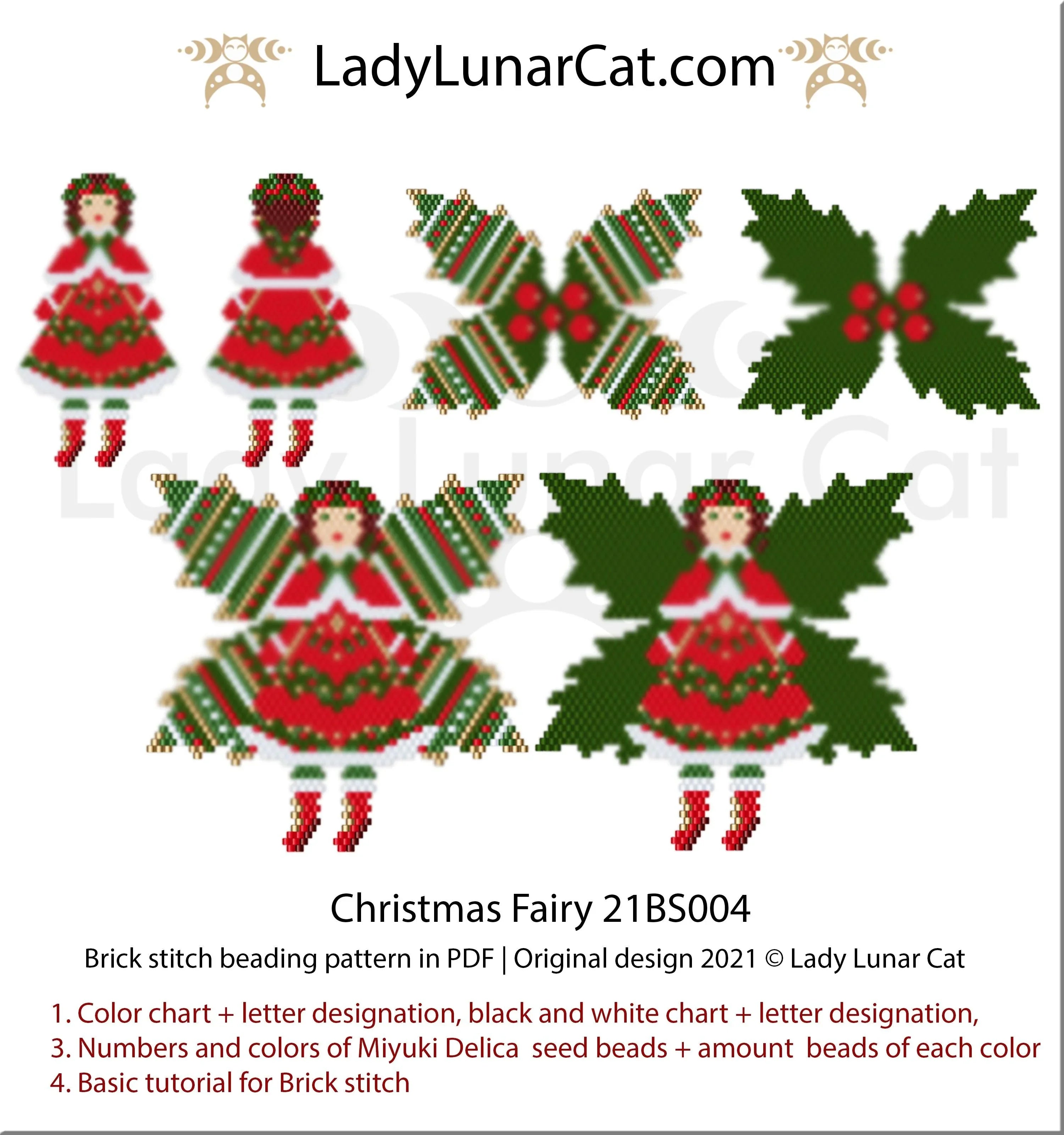 Brick stitch Christmas fairy — 15-page PDF, vintage Christmas earrings, instant download