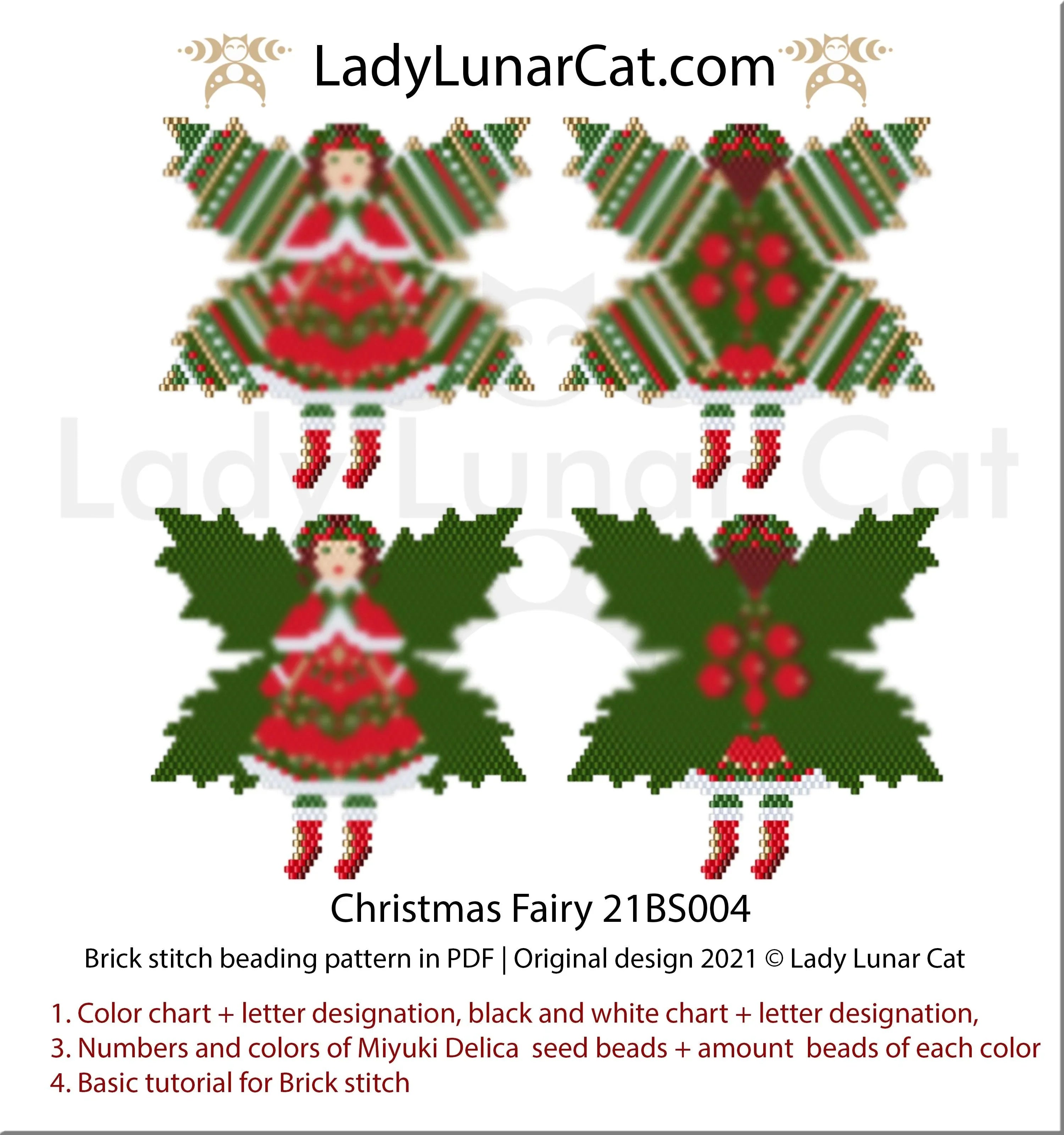 Beaded Christmas fairy doll or wings — brick stitch tutorial PDF for all levels