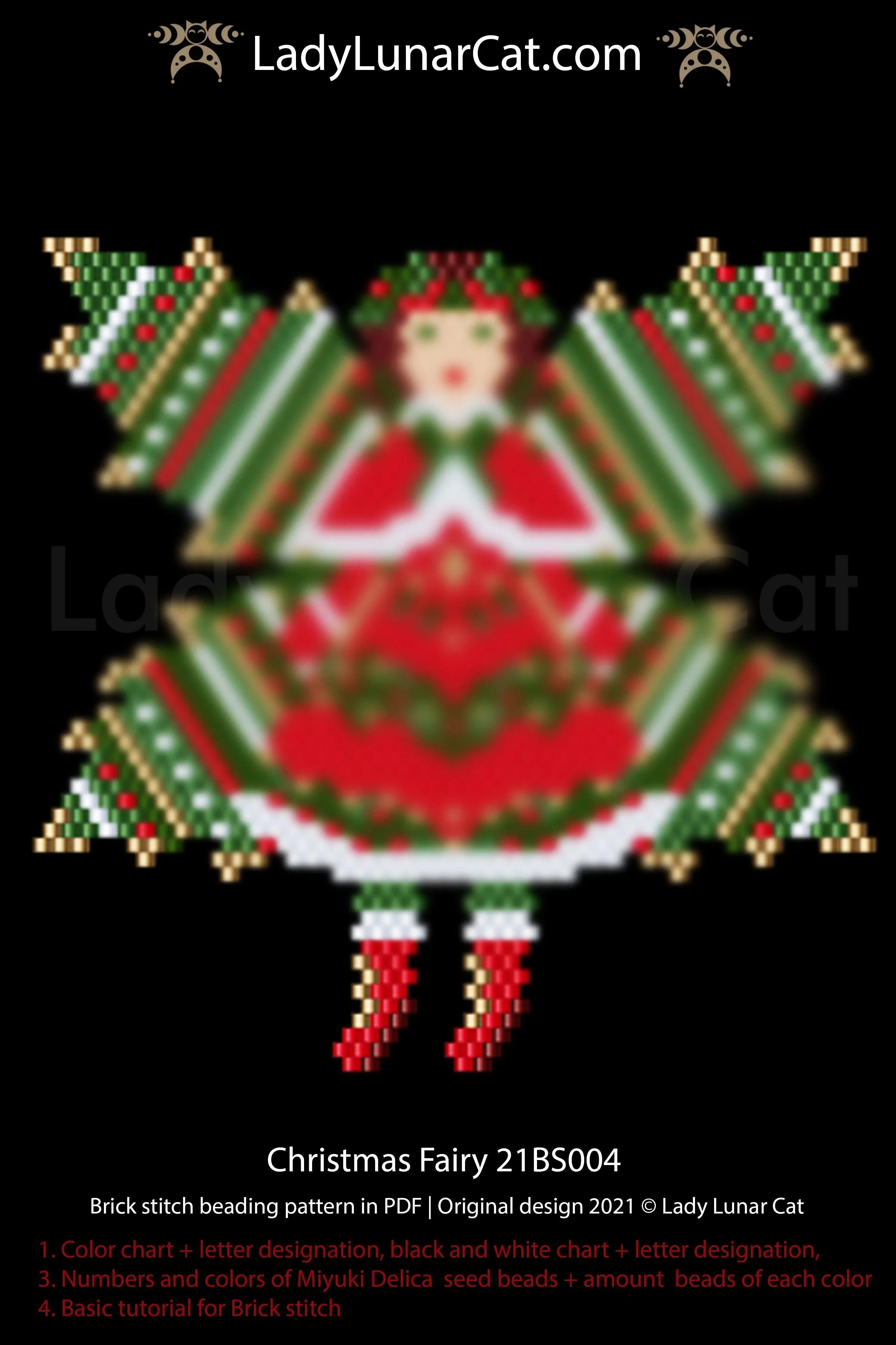 Christmas fairy brick stitch pattern preview — 3 design options, 7 colors included
