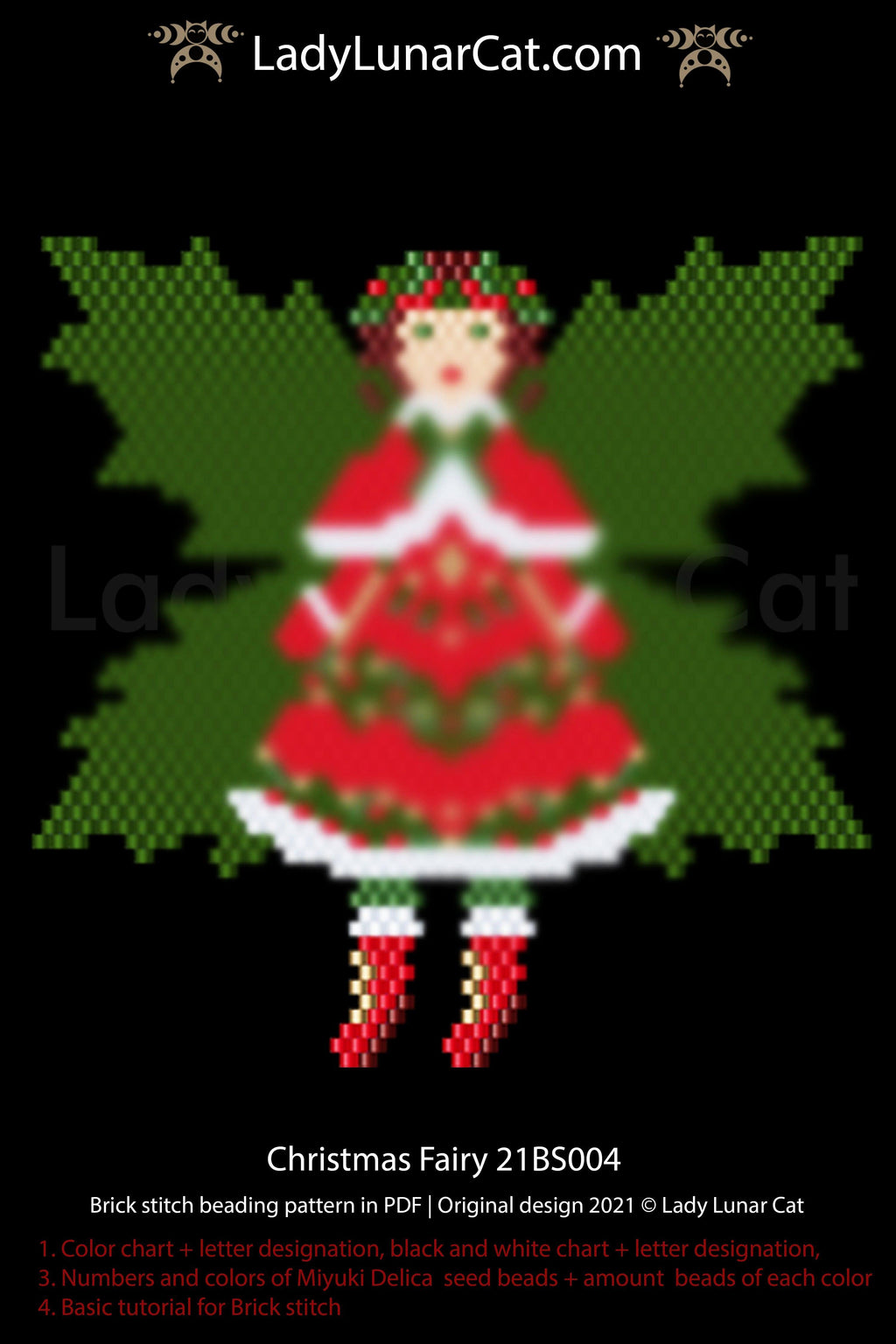 Brick stitch pattern for beading Christmas Fairy 21BS004 LadyLunarCat
