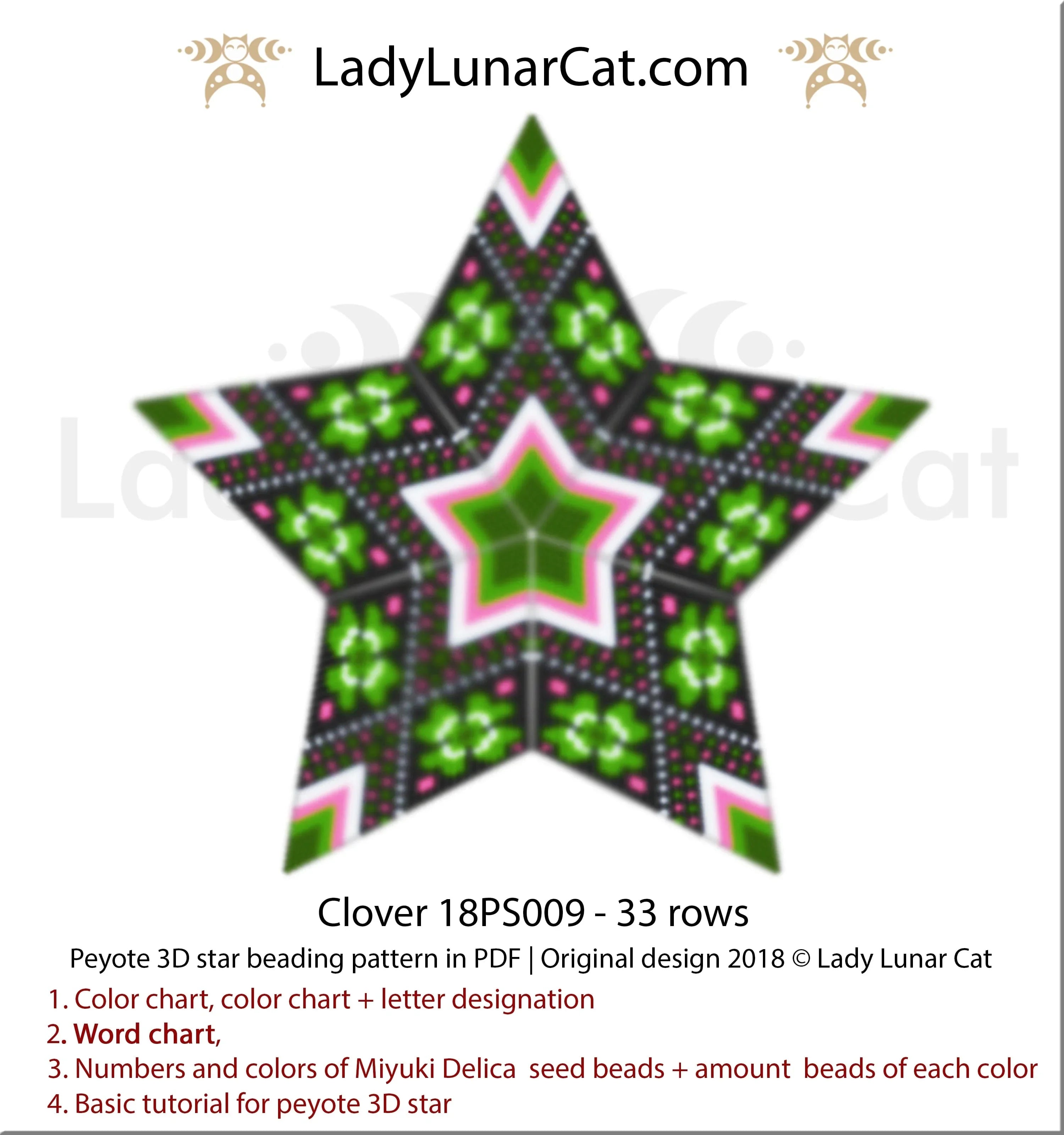 Clover beaded star full view - shamrock green spring Miyuki Delica 11/0 LadyLunarCat