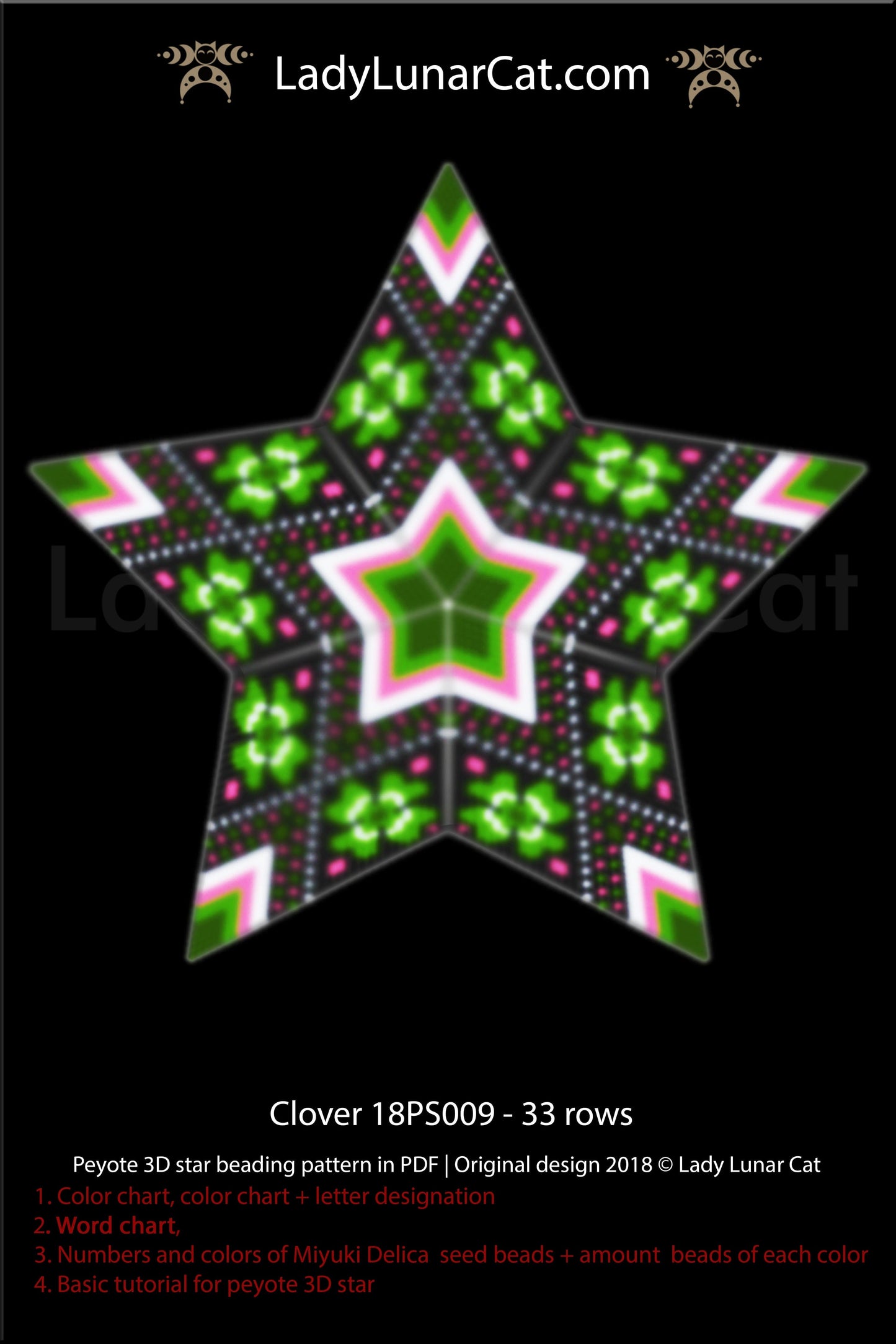 Beaded star pattern for beadweaving Clover 18PS009 LadyLunarCat