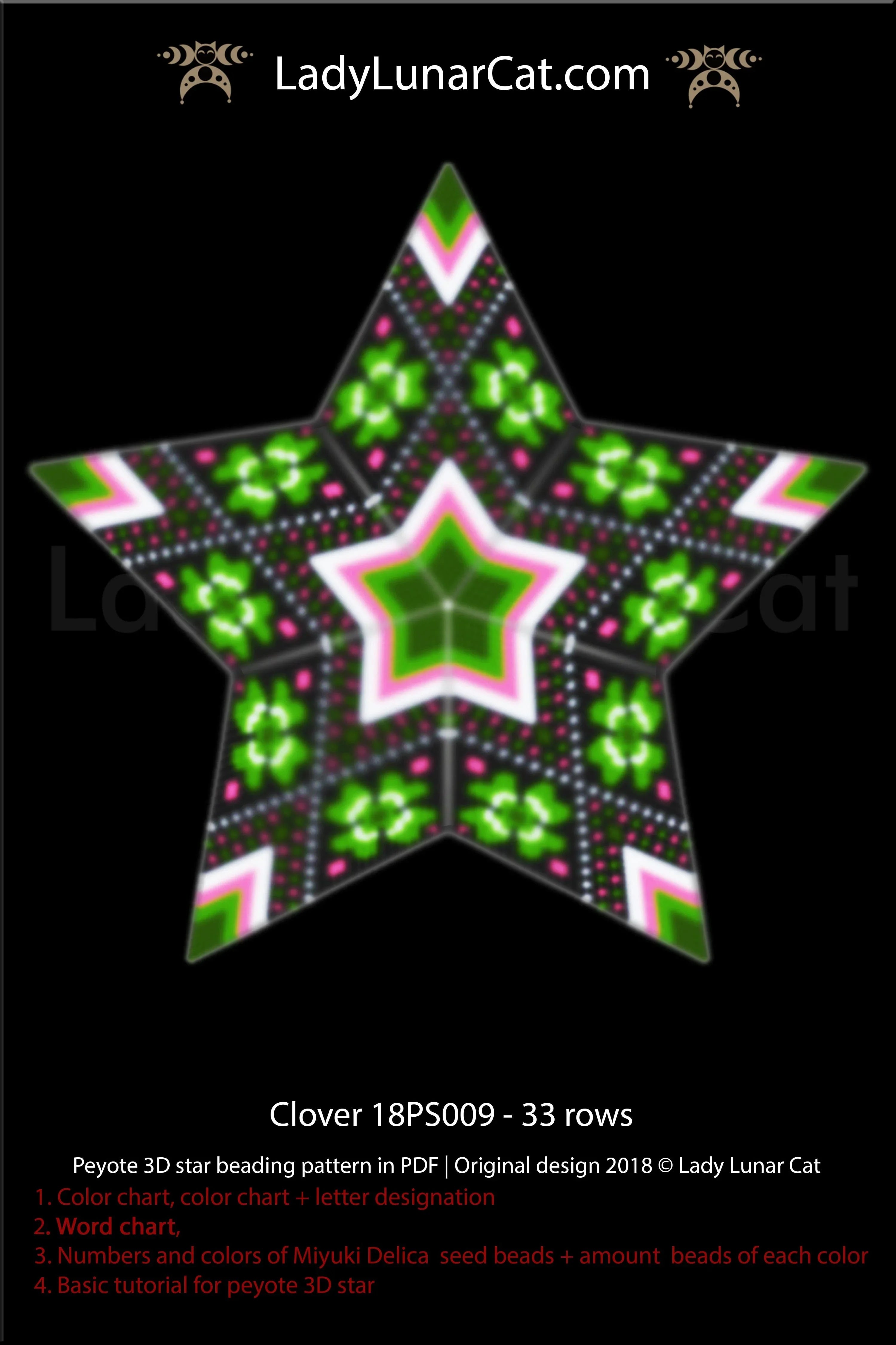 Clover peyote star detail - large 33 rows lucky shamrock close up LadyLunarCat