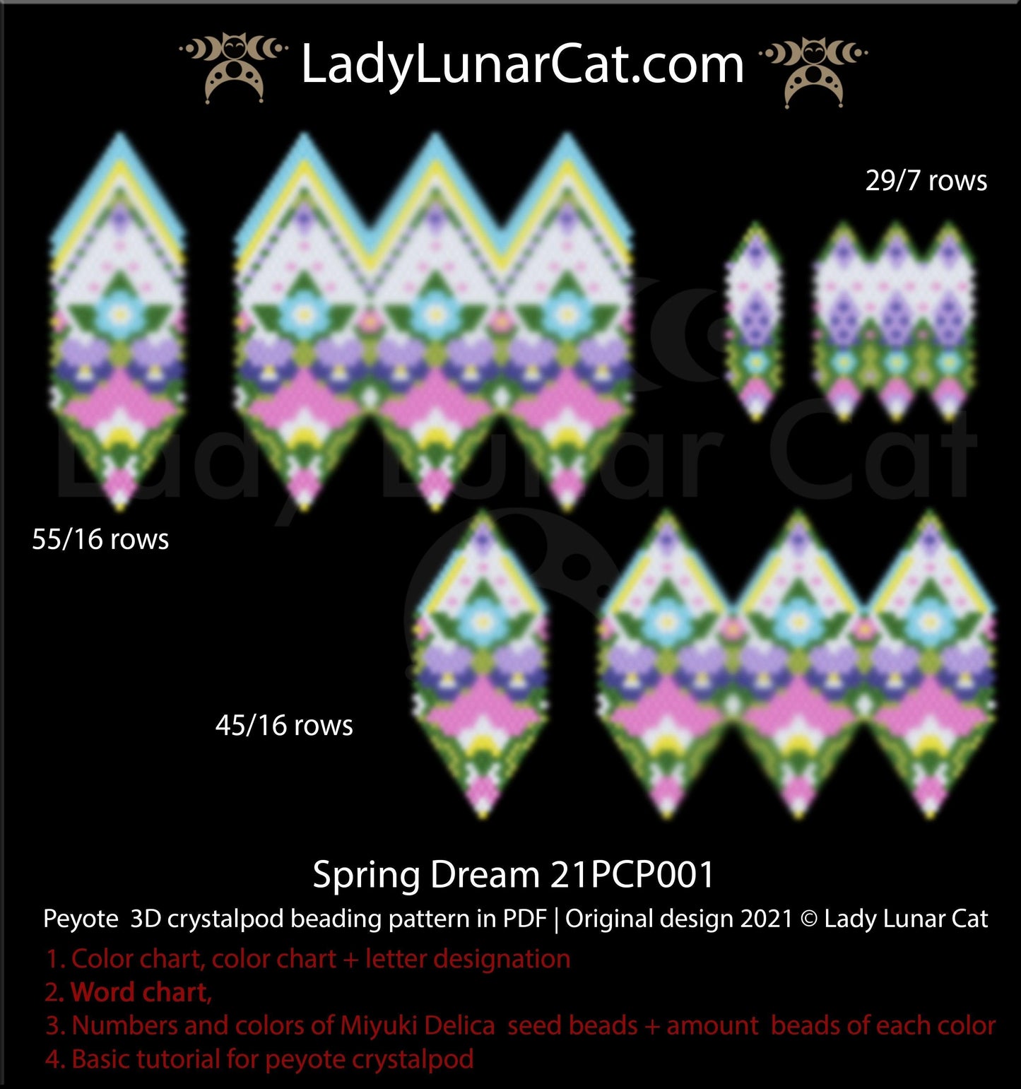 Copy of 3d peyote pod pattern or crystalpod pattern for beading  20PCP006 LadyLunarCat